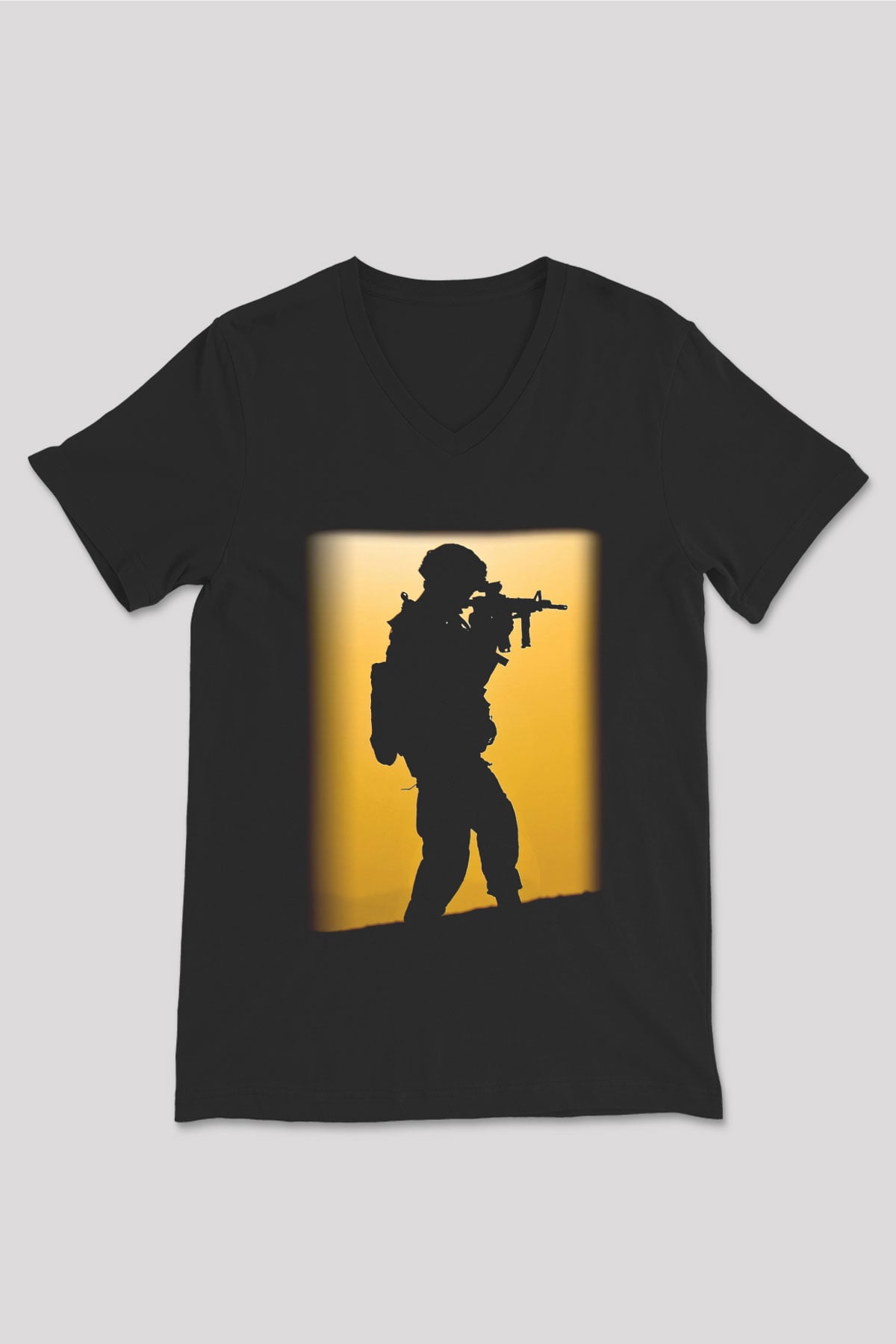 Asker Siyah Unisex V Yaka Tişört T-Shirt