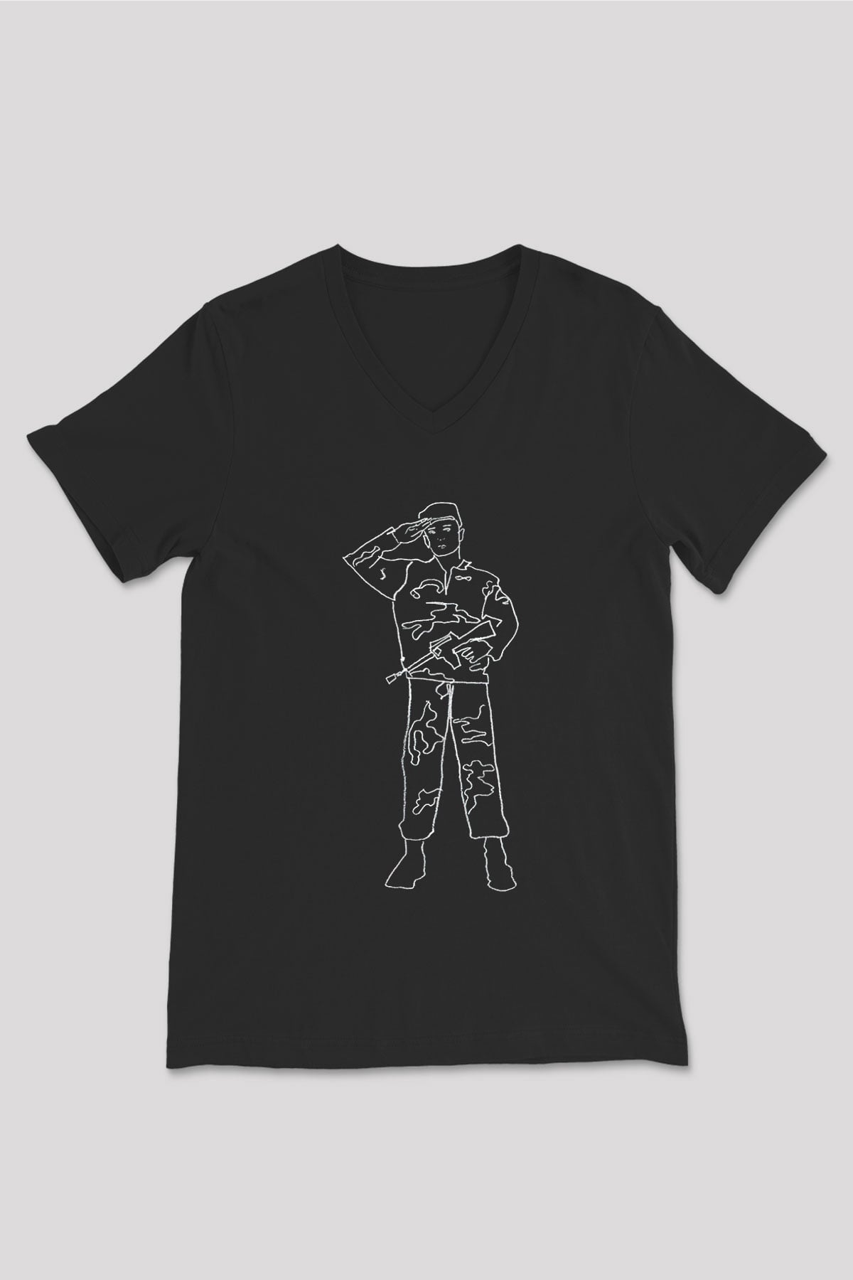 Asker Siyah Unisex V Yaka Tişört T-Shirt