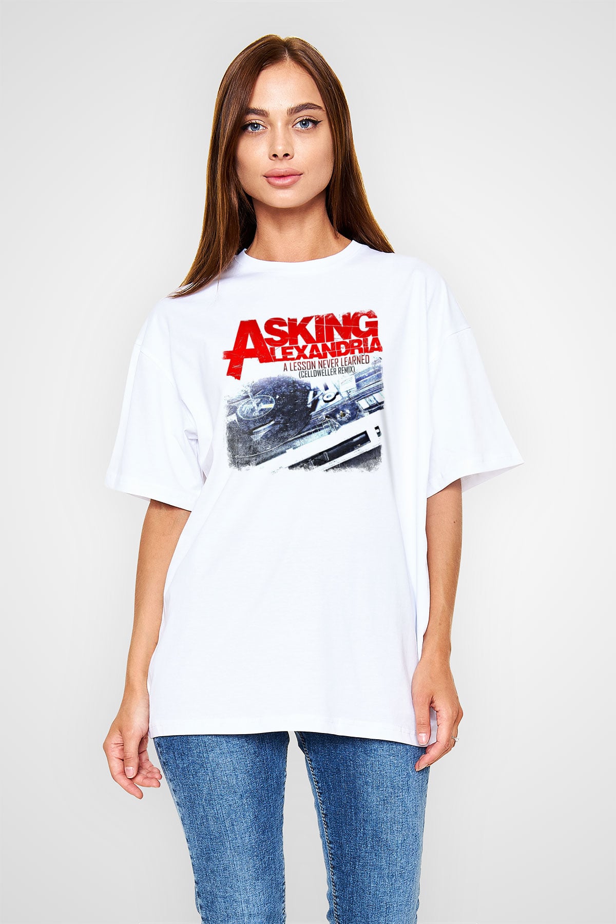 Asking Alexandria Baskılı Unisex Beyaz Oversize Tişört