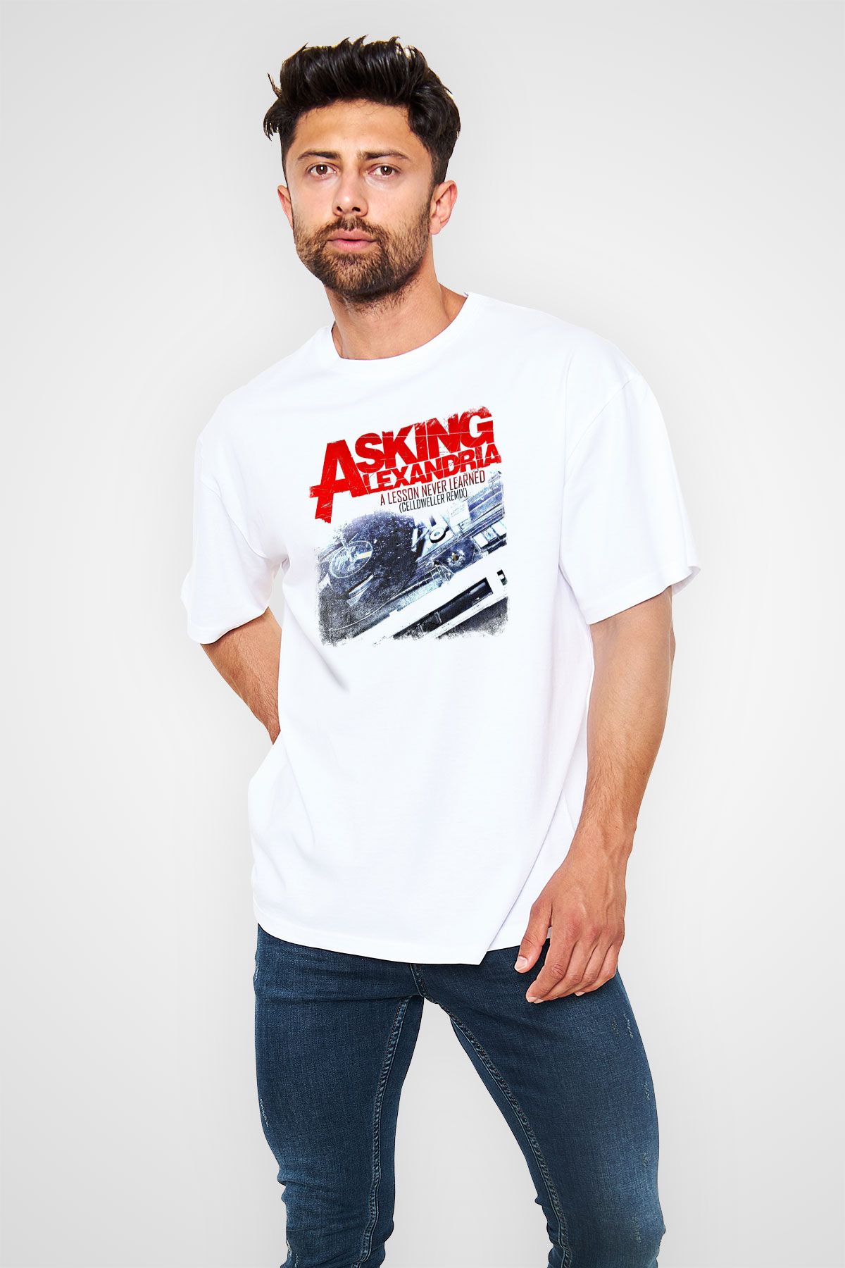 Asking Alexandria Baskılı Unisex Beyaz Oversize Tişört