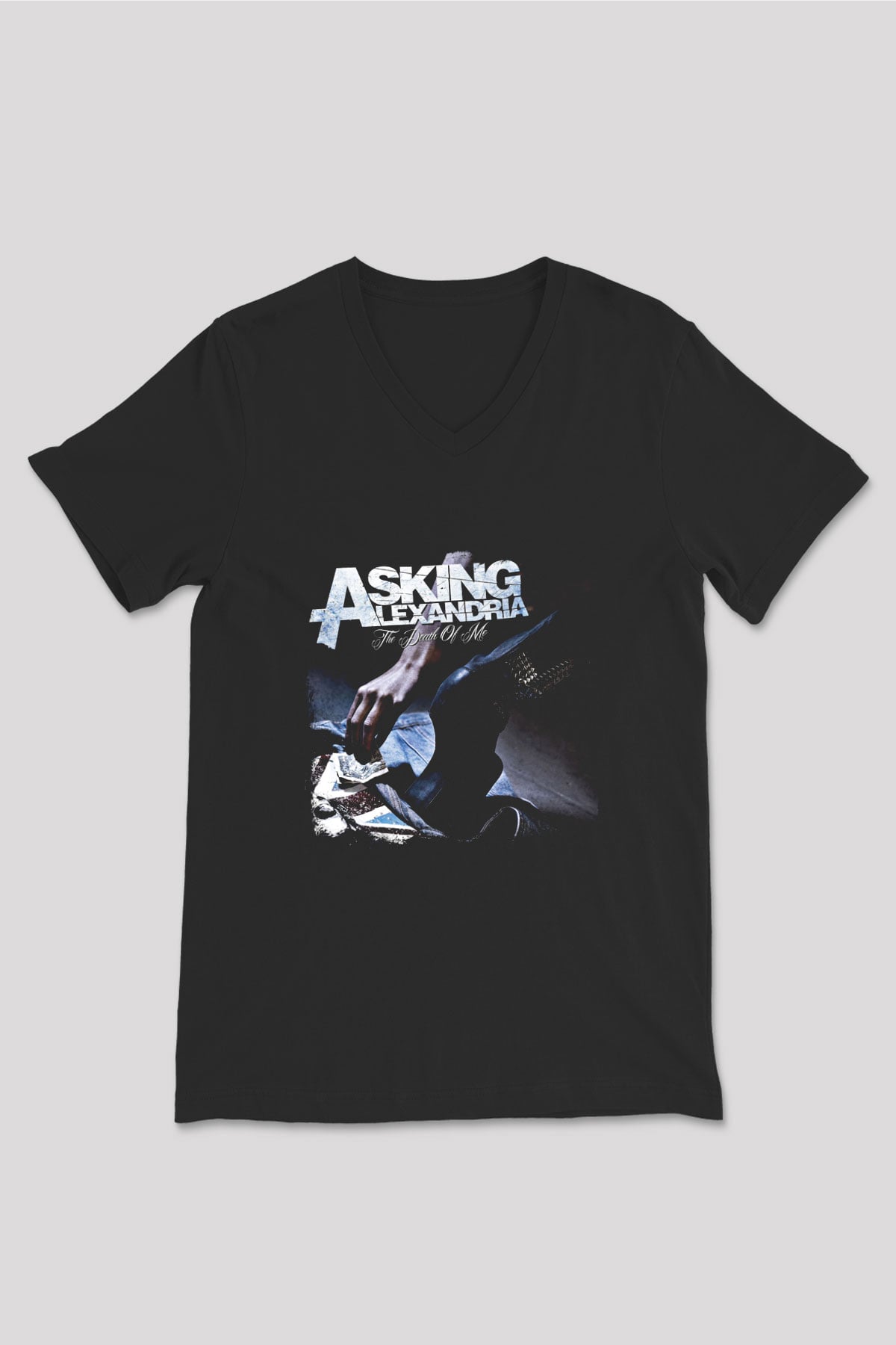 Asking Alexandria Baskılı Unisex Siyah V Yaka Tişört