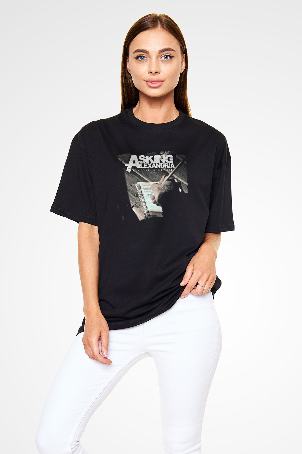Asking Alexandria Baskılı Unisex Siyah Oversize Tişört