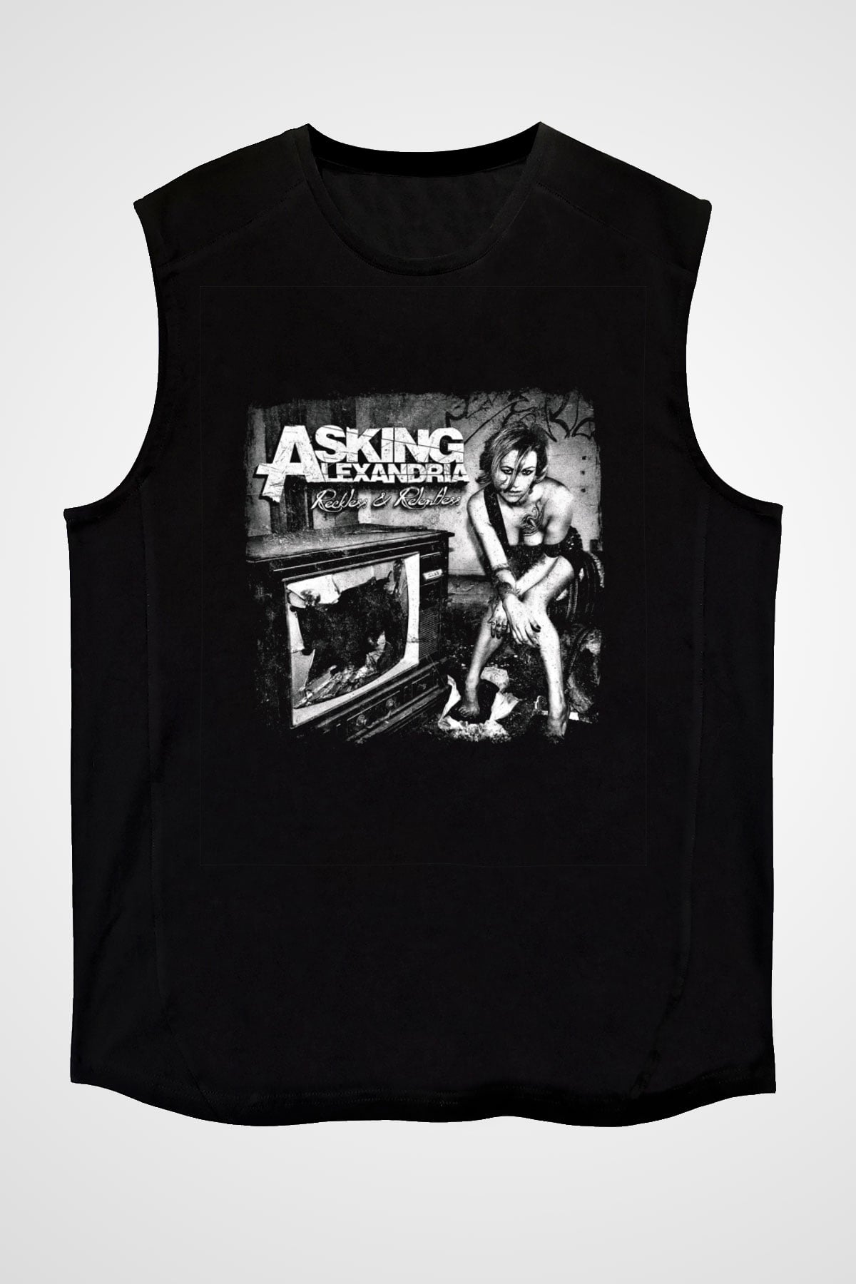 Asking Alexandria Baskılı Unisex Siyah Kolsuz Tişört