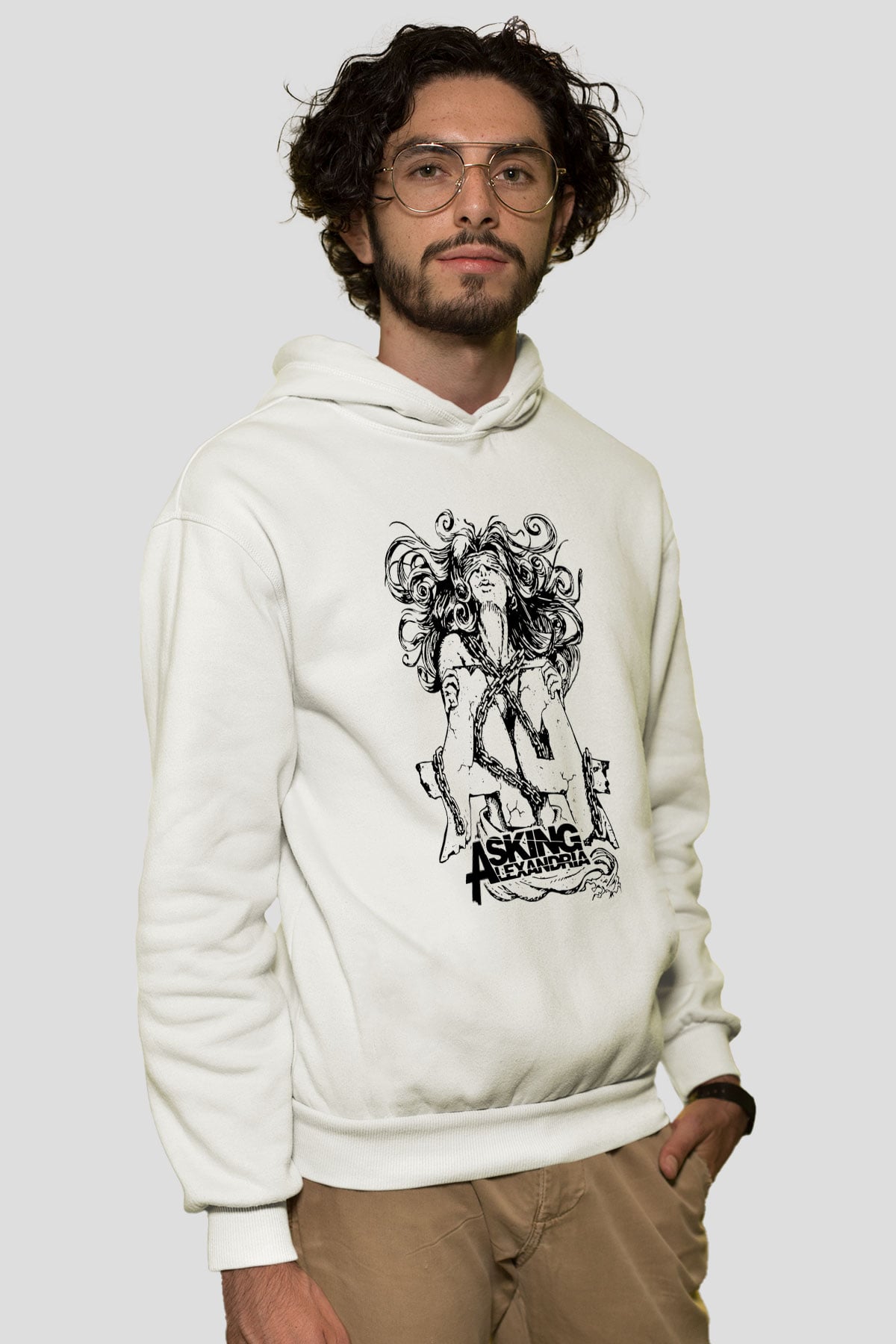 Asking Alexandria Beyaz Unisex Kapüşonlu Sweatshirt
