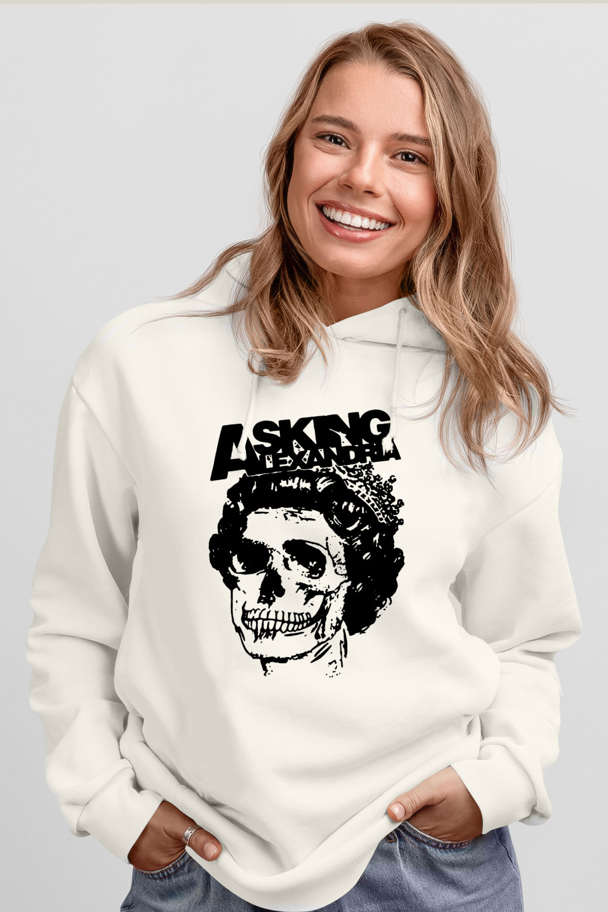 Asking Alexandria Beyaz Unisex Kapüşonlu Sweatshirt
