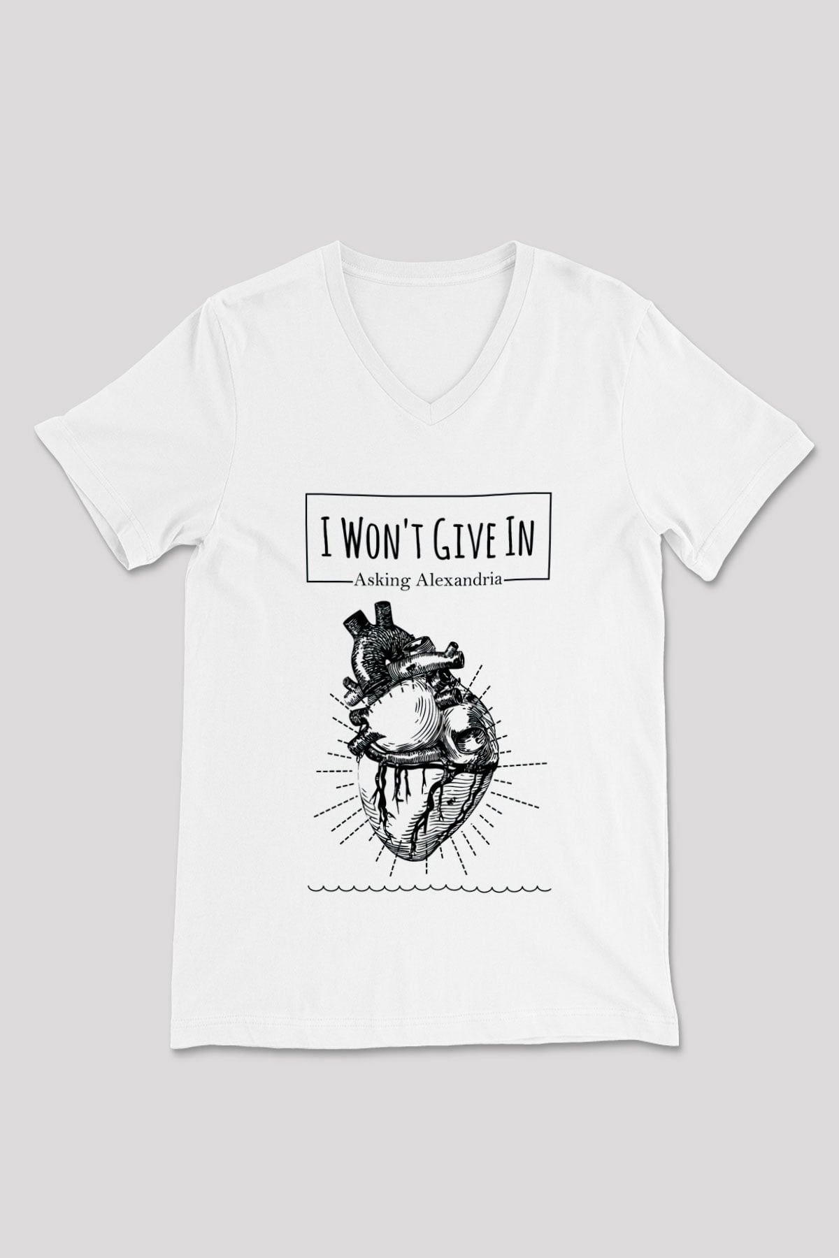 Asking Alexandria Beyaz Unisex V Yaka Tişört T-Shirt
