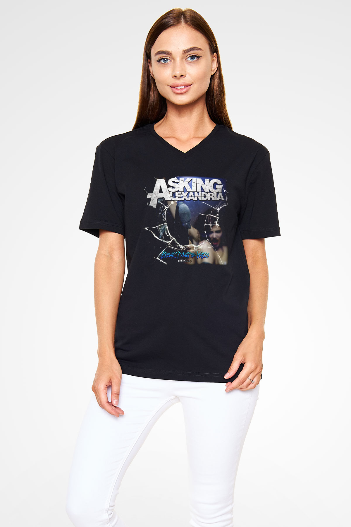 Asking Alexandria Siyah Unisex V Yaka Tişört