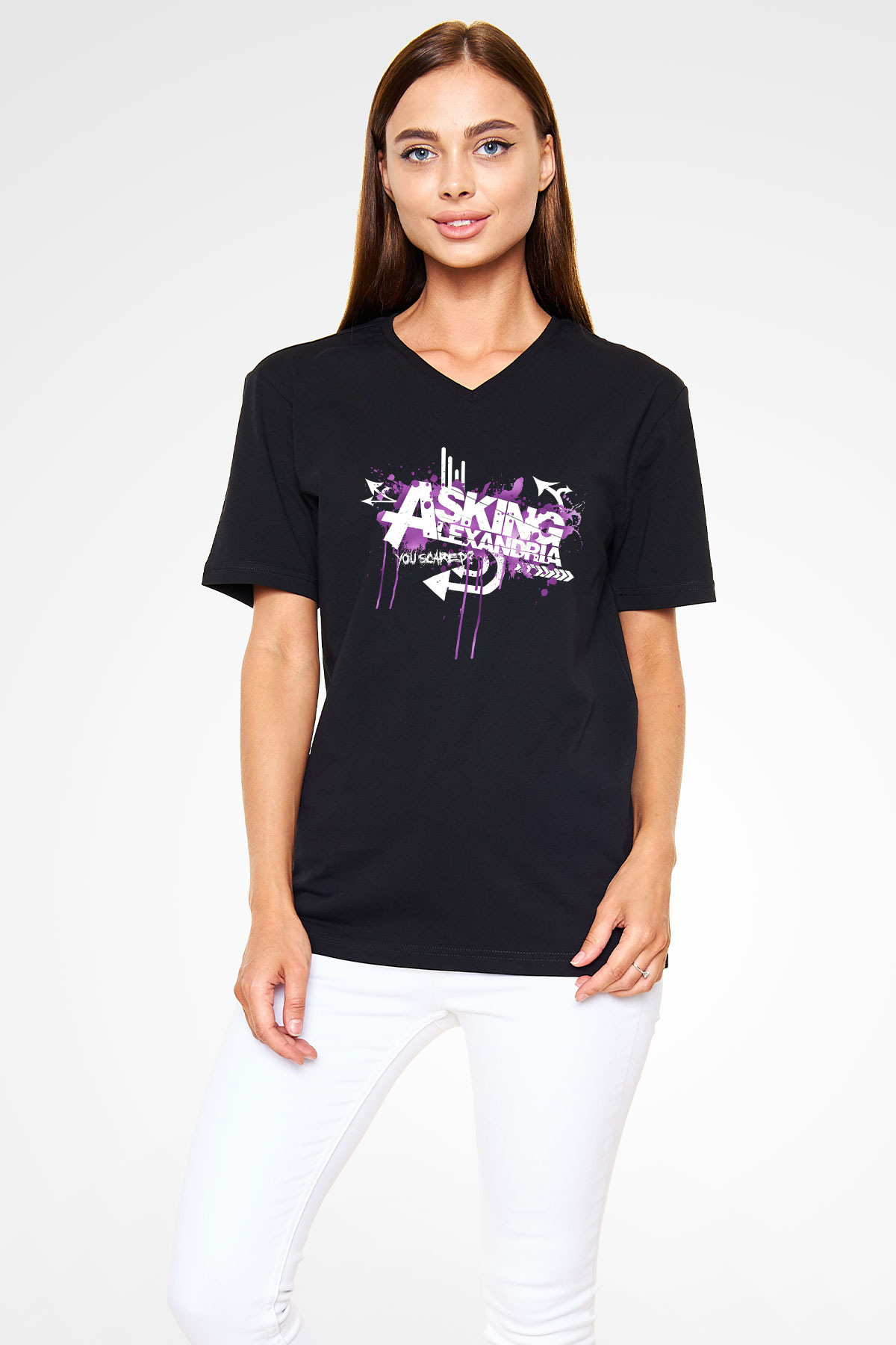 Asking Alexandria Siyah Unisex V Yaka Tişört T-Shirt