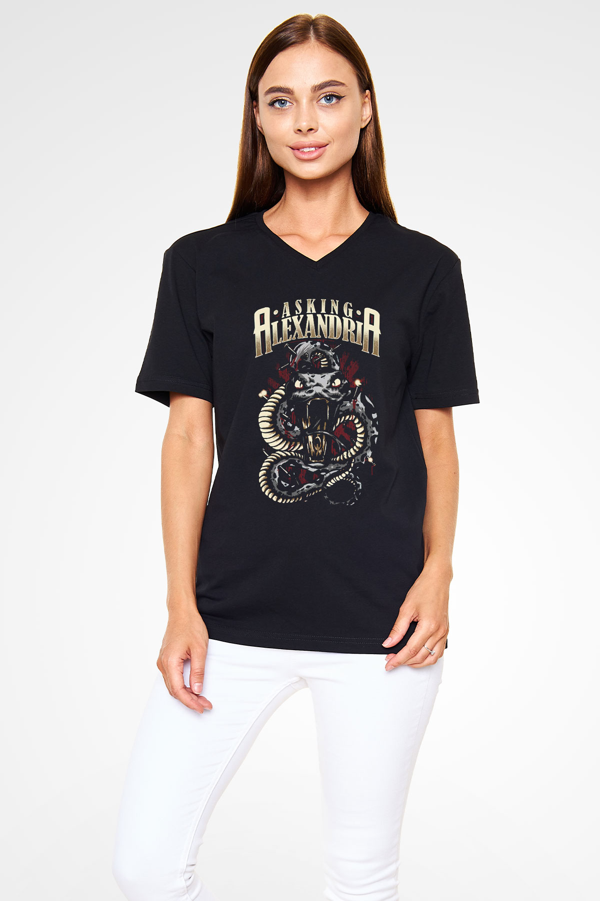 Asking Alexandria Siyah Unisex V Yaka Tişört