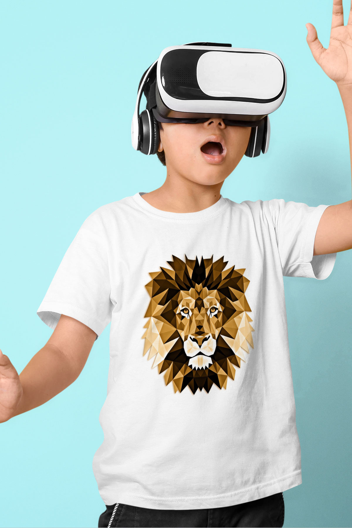Aslan Baskılı Beyaz Unisex Çocuk Tişört