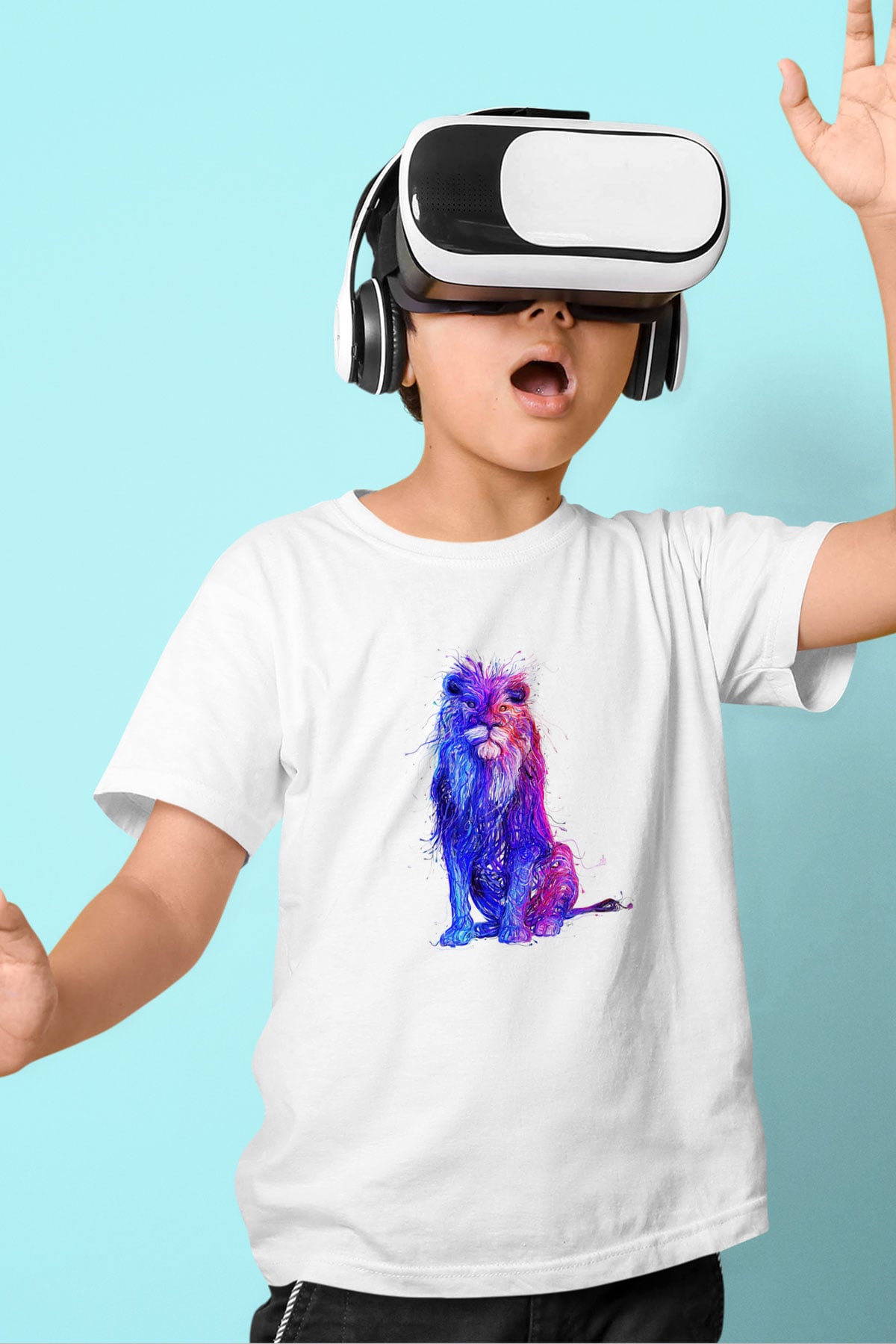 Aslan Baskılı Beyaz Unisex Çocuk Tişört