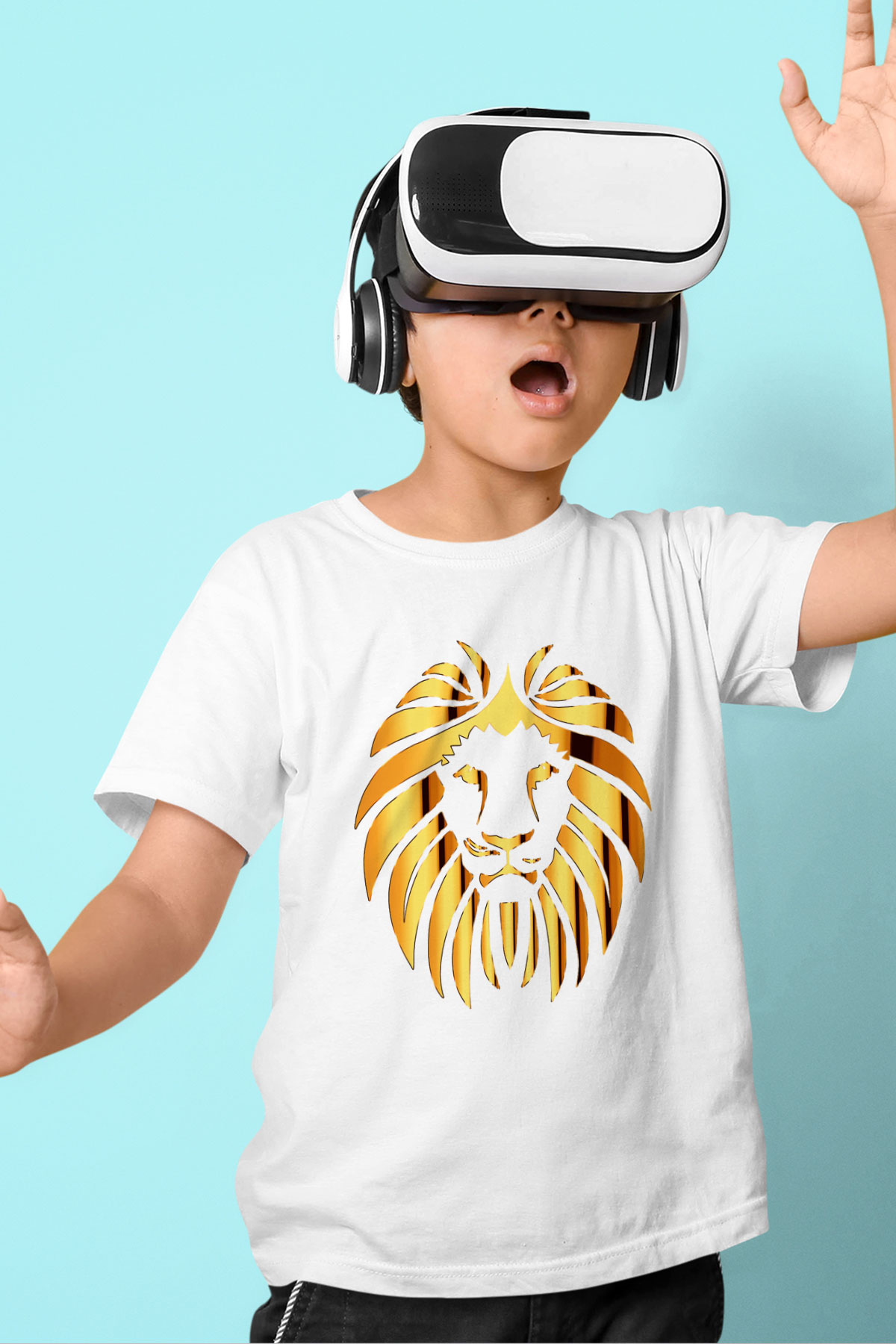 Aslan Baskılı Beyaz Unisex Çocuk Tişört