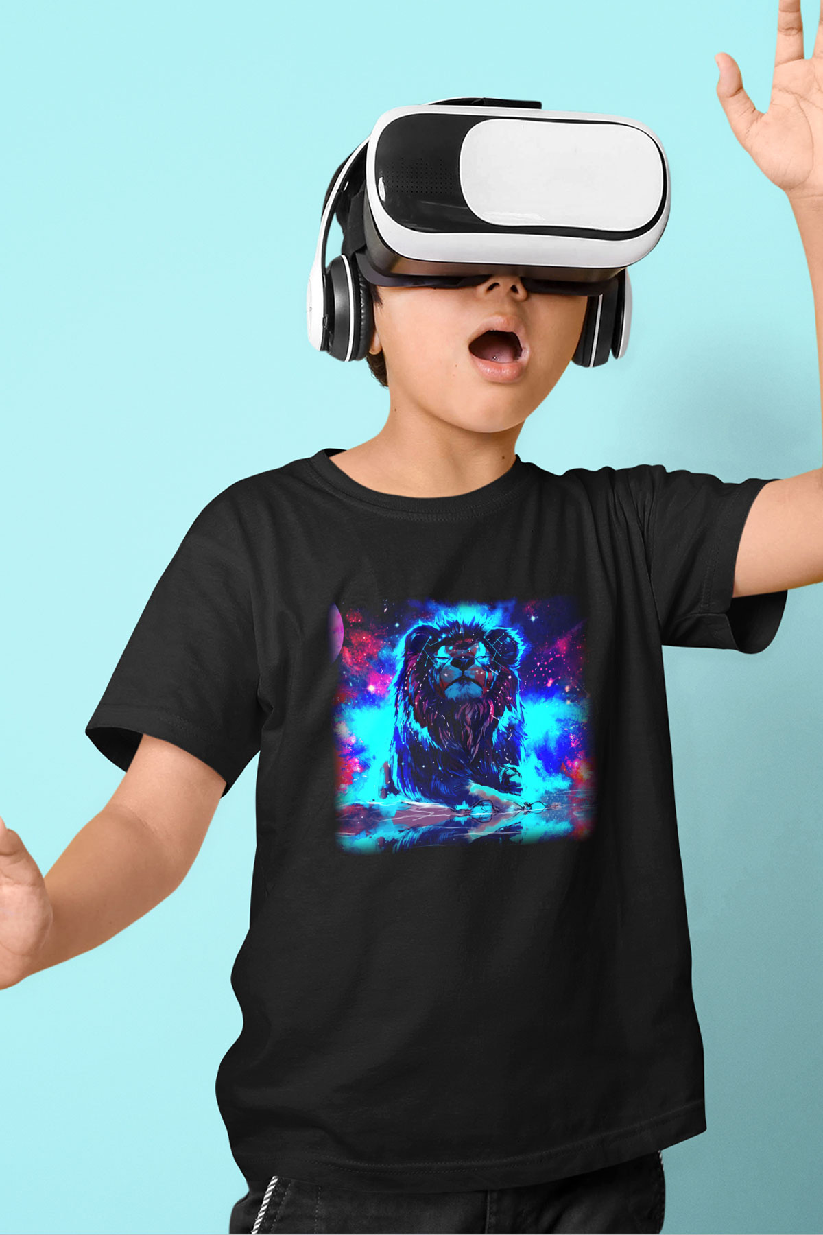 Aslan Baskılı Siyah Unisex Çocuk Tişört