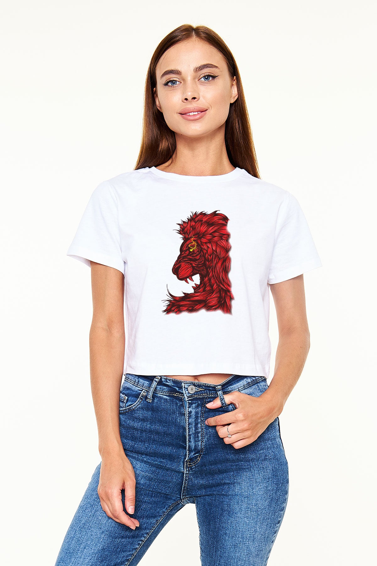 Aslan Beyaz Croptop Tişört