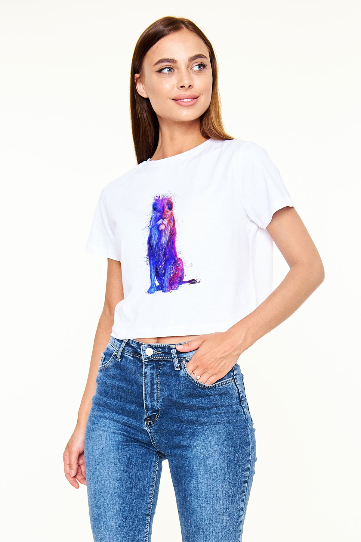 Aslan Beyaz Croptop Tişört