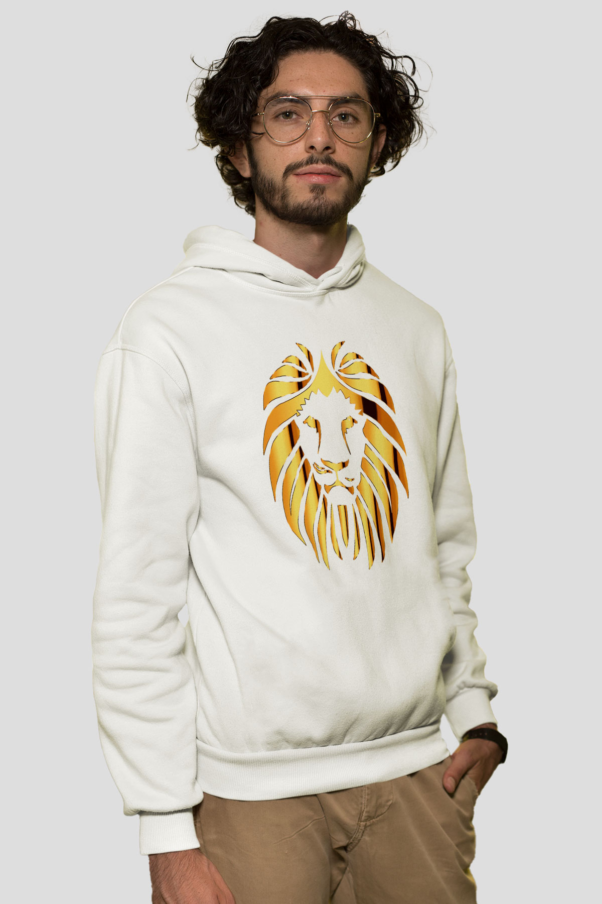 Aslan Beyaz Unisex Kapşonlu Sweatshirt