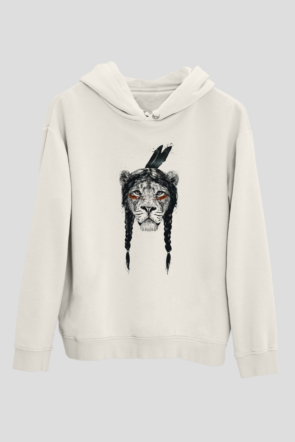 Aslan Beyaz Unisex Kapşonlu Sweatshirt