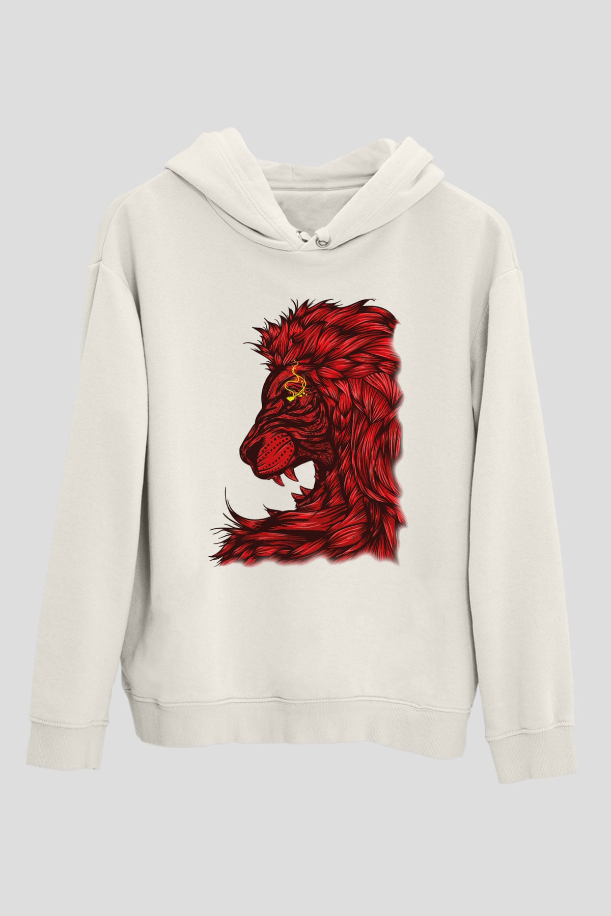 Aslan Beyaz Unisex Kapşonlu Sweatshirt