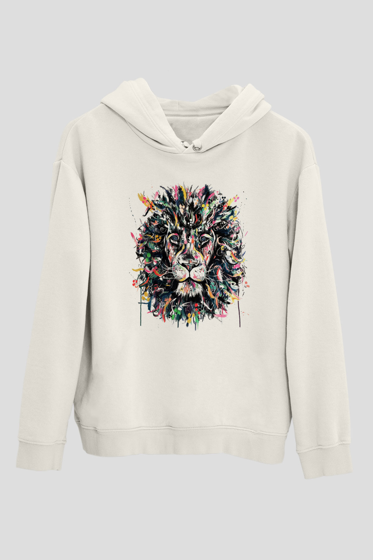 Aslan Beyaz Unisex Kapşonlu Sweatshirt