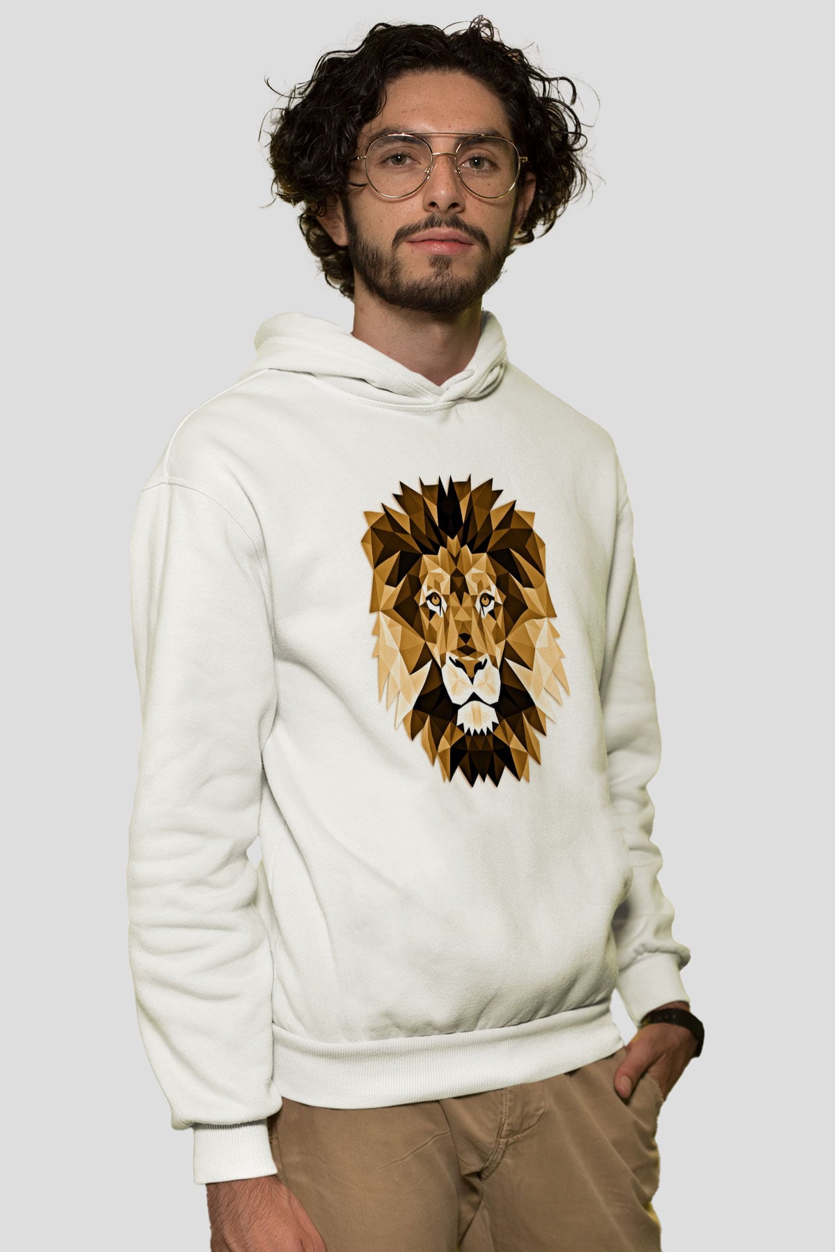 Aslan Beyaz Unisex Kapşonlu Sweatshirt