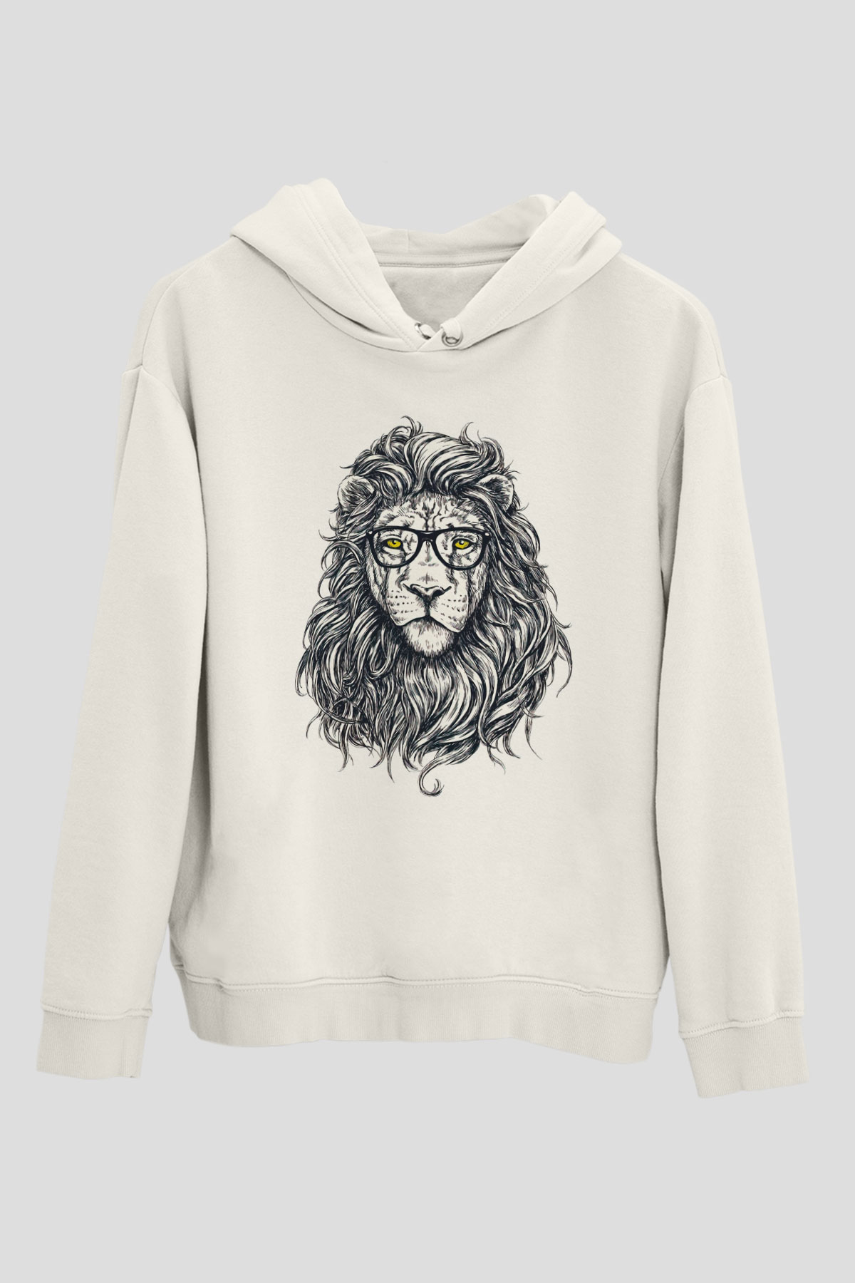 Aslan Beyaz Unisex Kapşonlu Sweatshirt