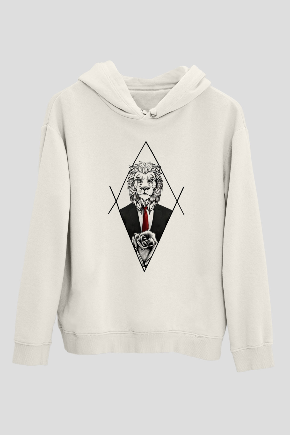 Aslan Beyaz Unisex Kapşonlu Sweatshirt