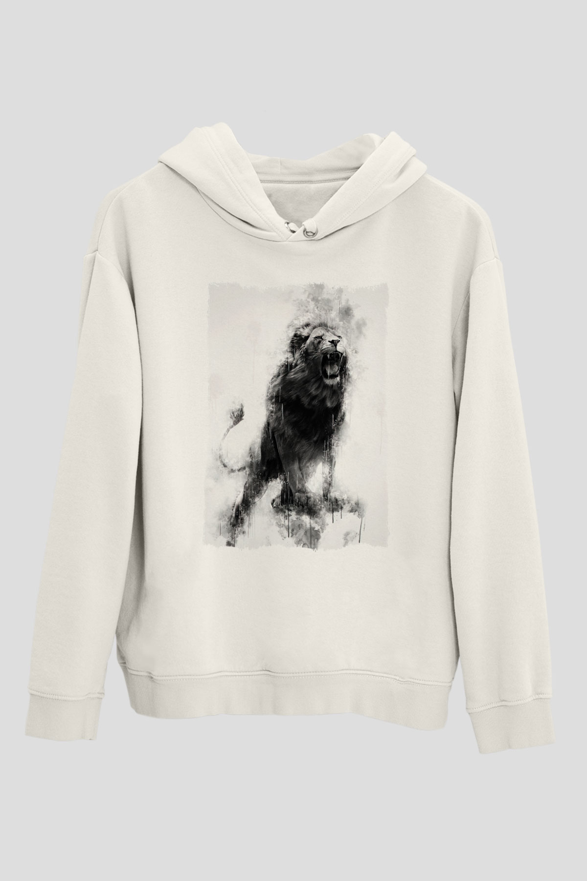 Aslan Beyaz Unisex Kapüşonlu Sweatshirt