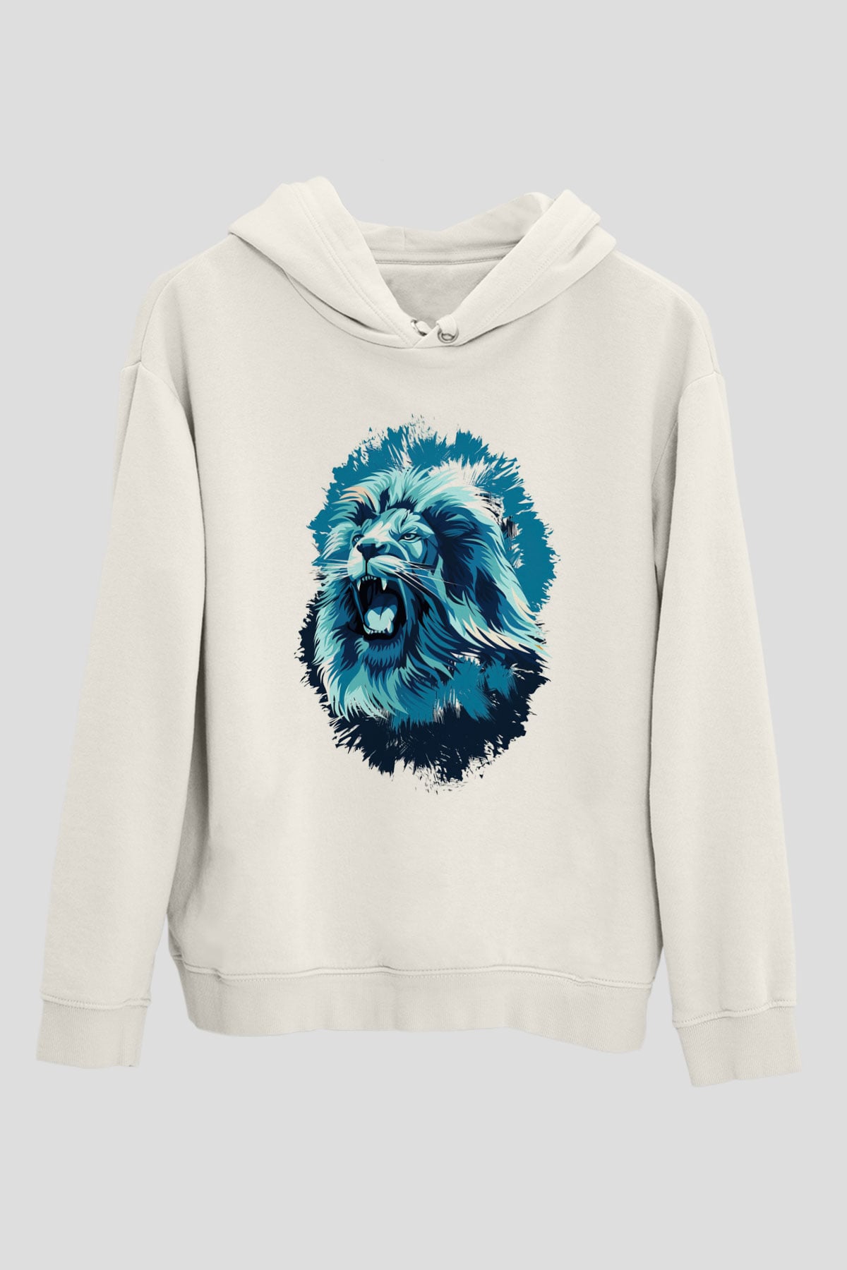 Aslan Beyaz Unisex Kapüşonlu Sweatshirt