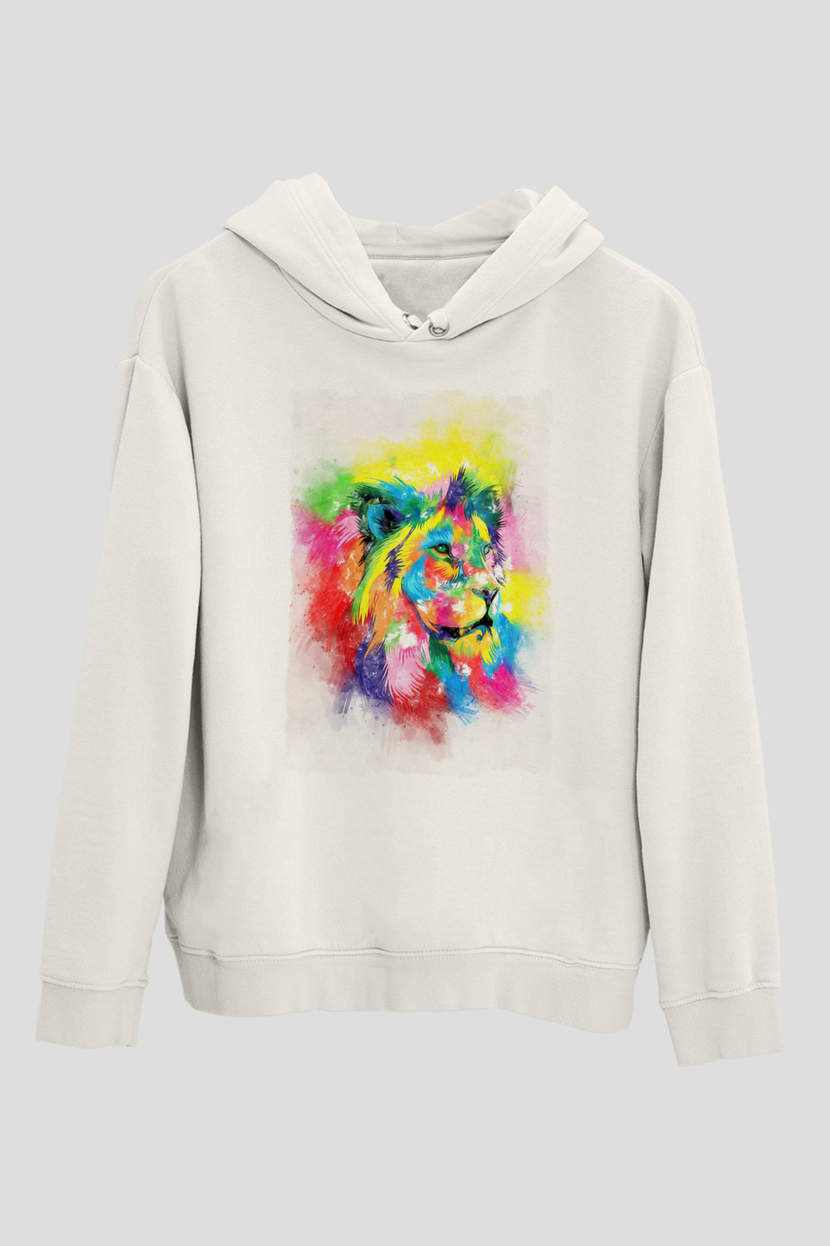 Aslan Beyaz Unisex Kapüşonlu Sweatshirt