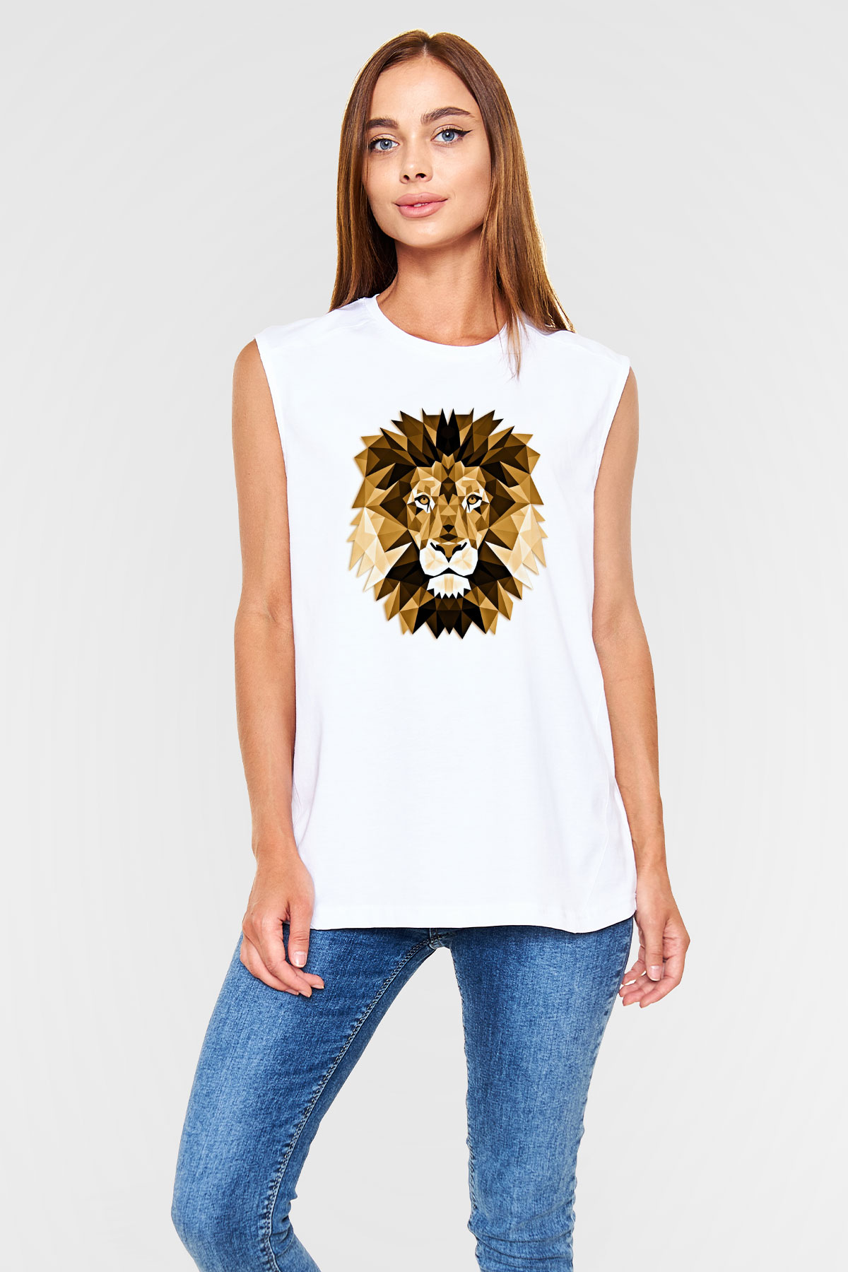 Aslan Beyaz Unisex Kolsuz Tişört