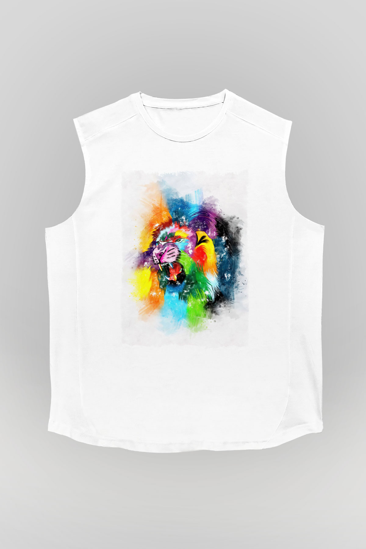 Aslan Beyaz Unisex Kolsuz Tişört