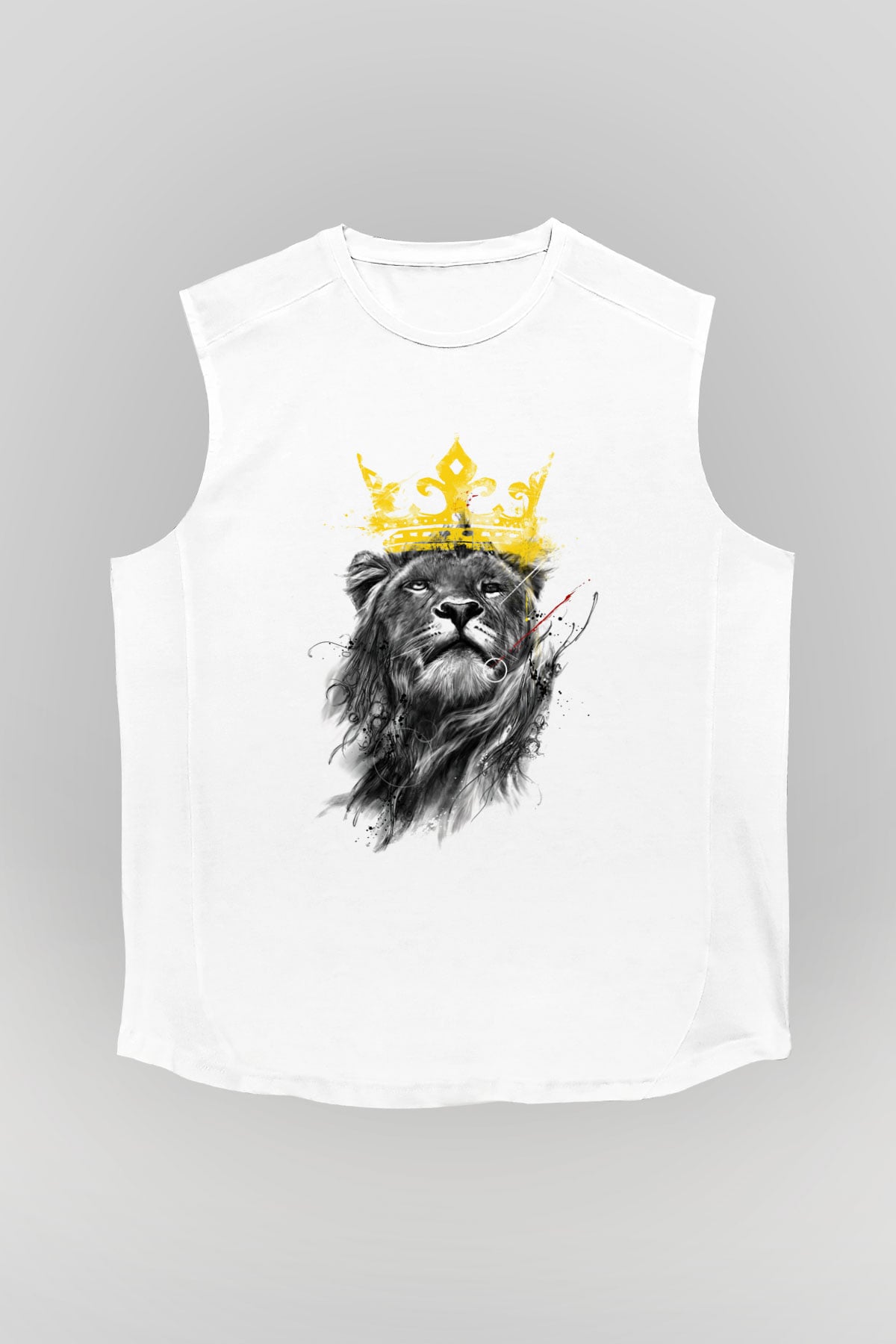 Aslan Beyaz Unisex Kolsuz Tişört