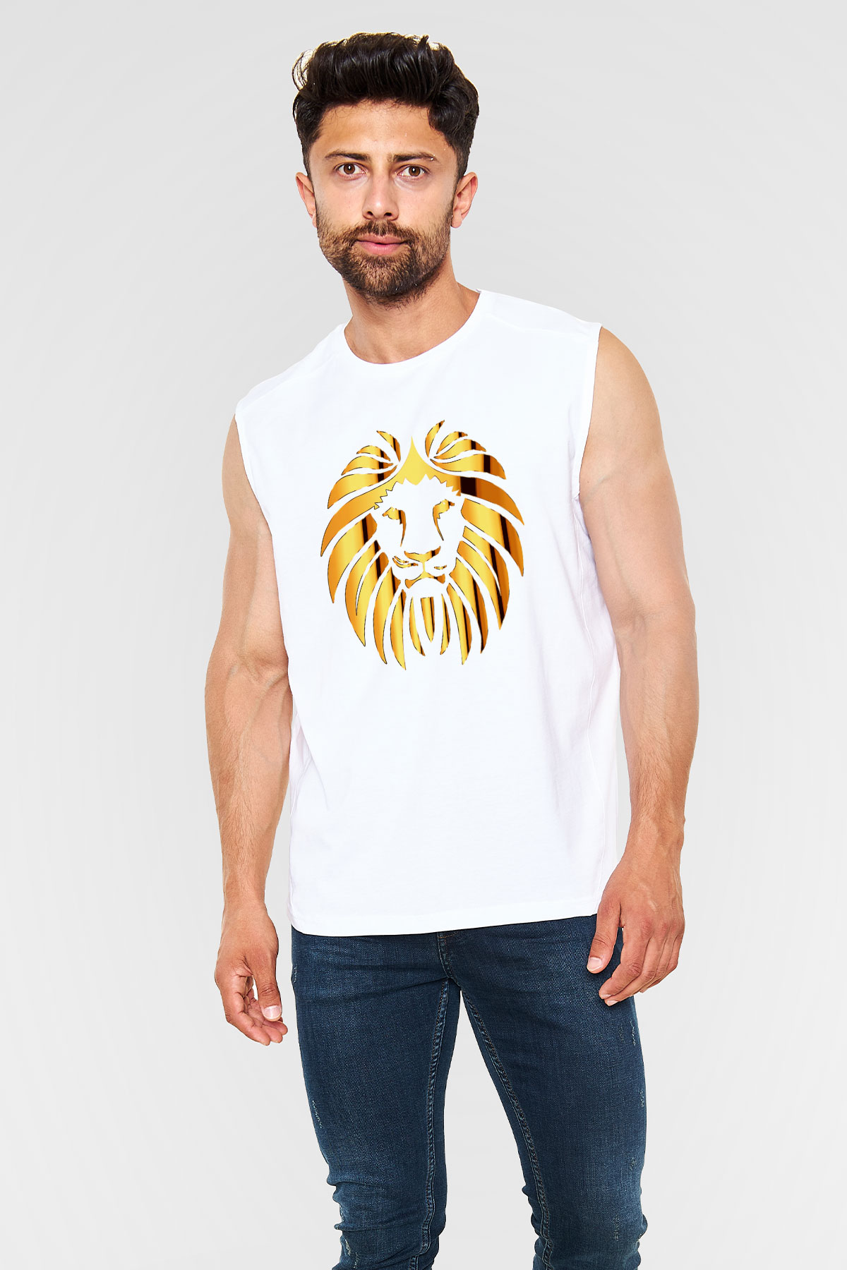 Aslan Beyaz Unisex Kolsuz Tişört