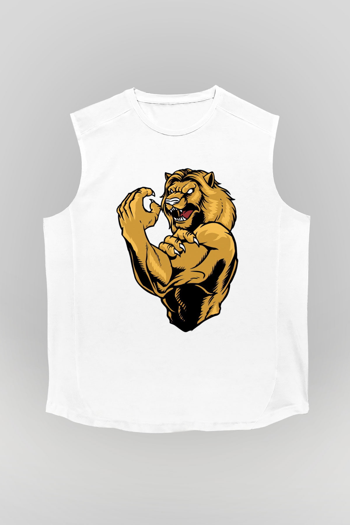 Aslan Beyaz Unisex Kolsuz Tişört