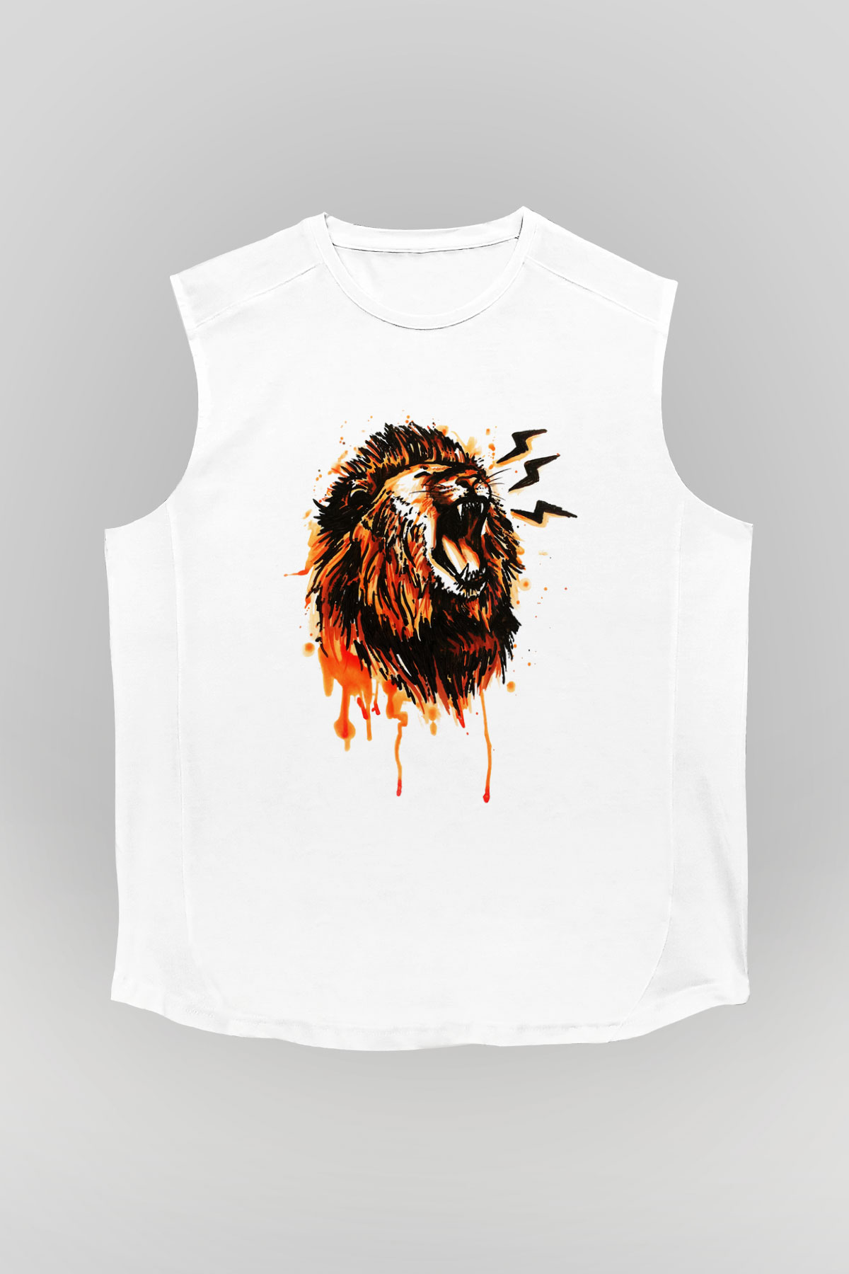 Aslan Beyaz Unisex Kolsuz Tişört