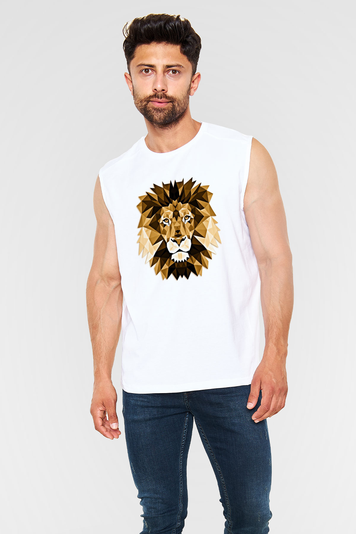Aslan Beyaz Unisex Kolsuz Tişört
