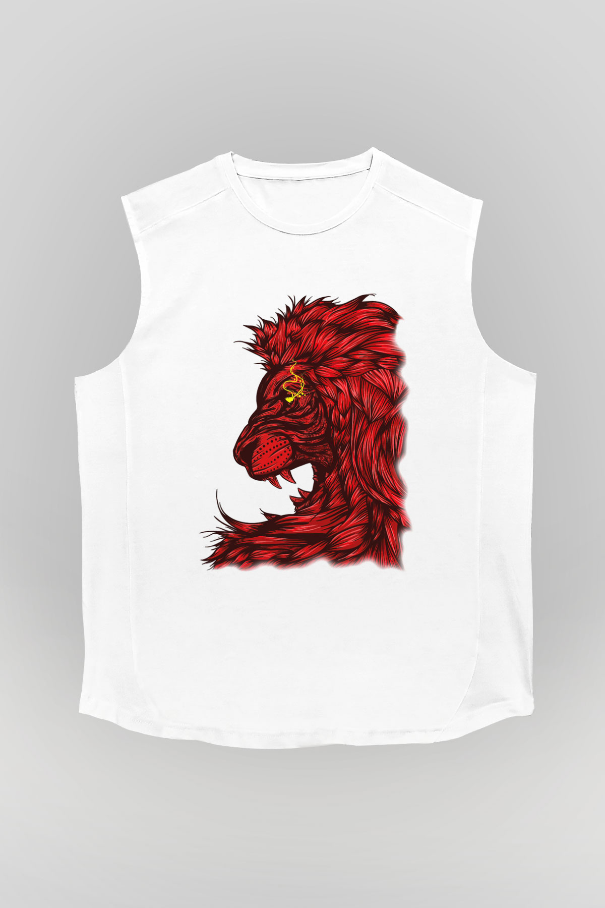 Aslan Beyaz Unisex Kolsuz Tişört