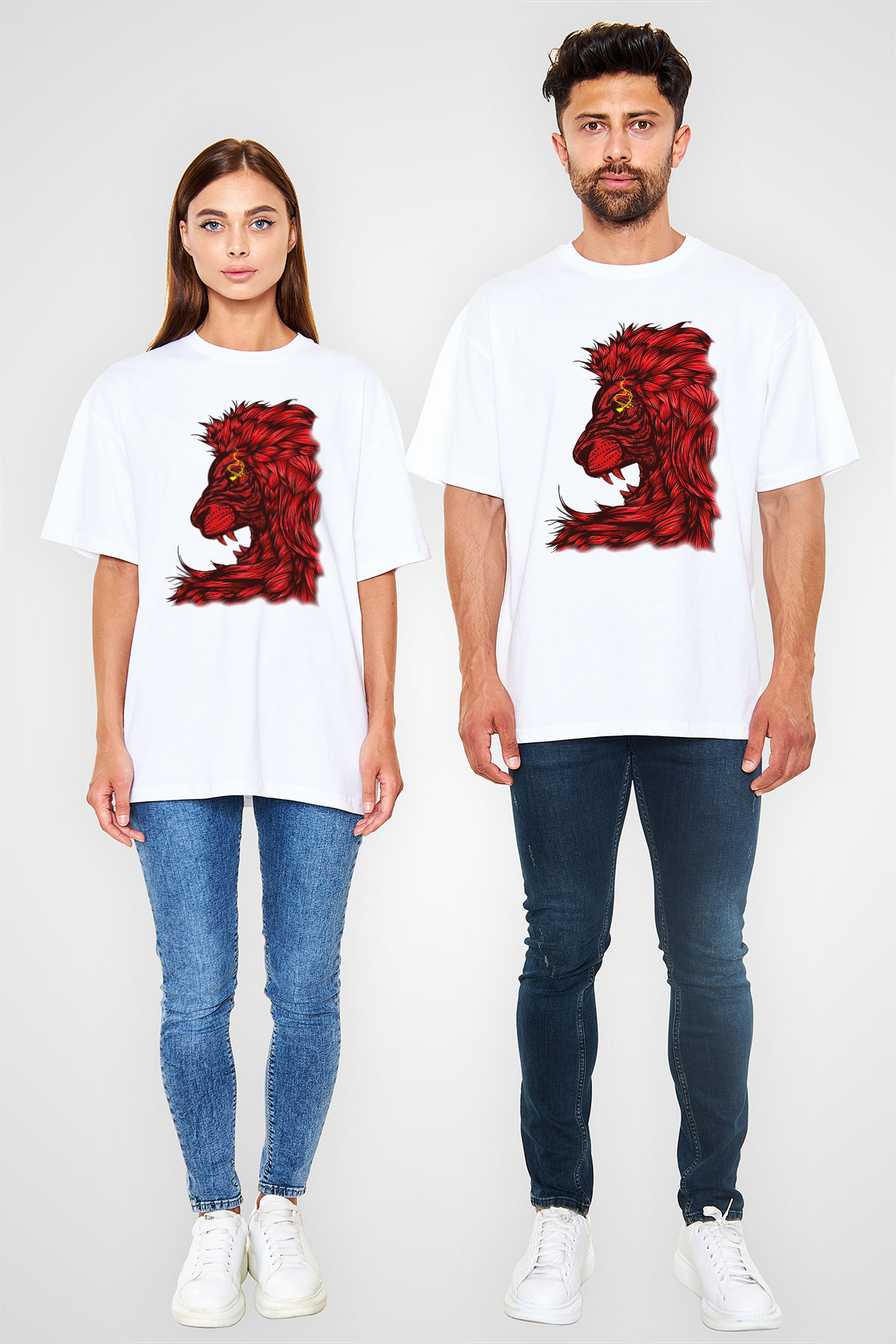 Aslan Beyaz Unisex Oversize Tişört T-Shirt