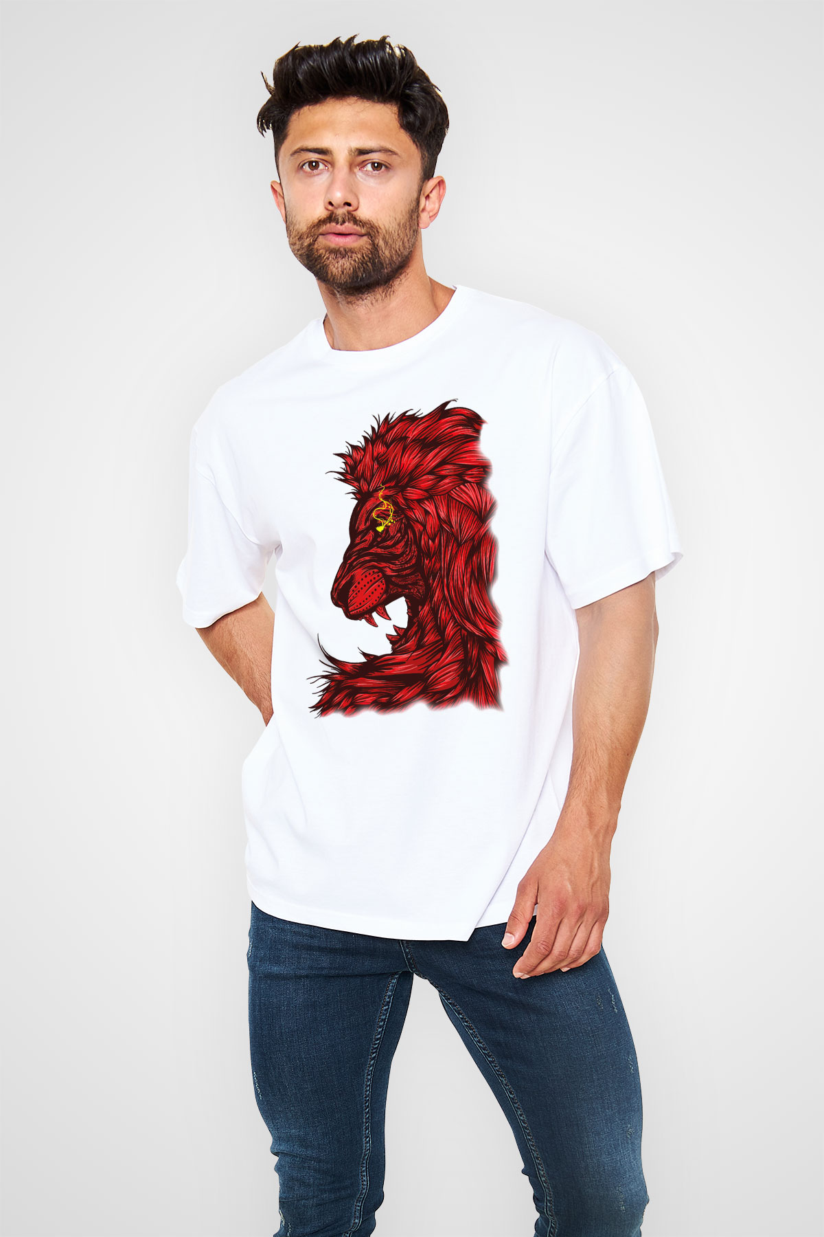 Aslan Beyaz Unisex Oversize Tişört T-Shirt