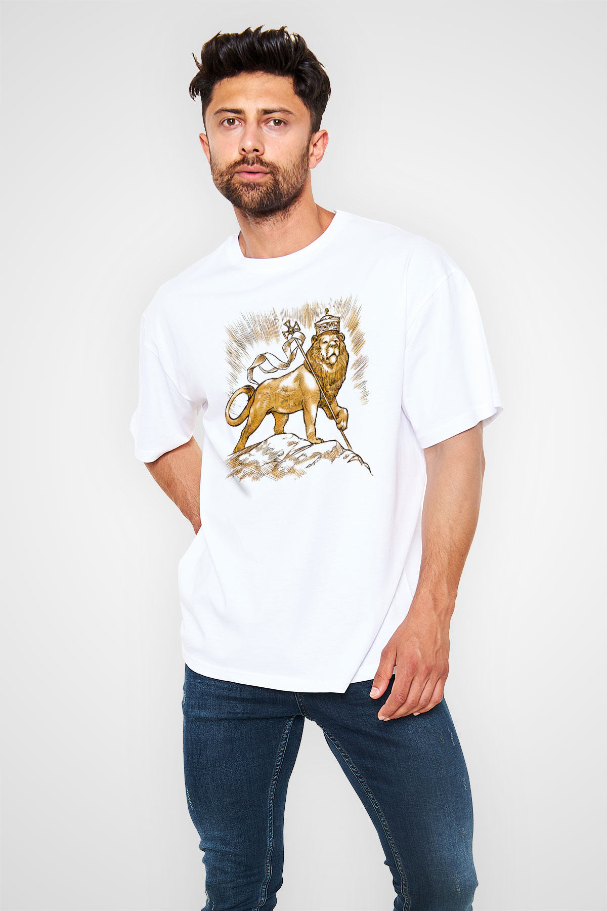 Aslan Beyaz Unisex Oversize Tişört T-Shirt