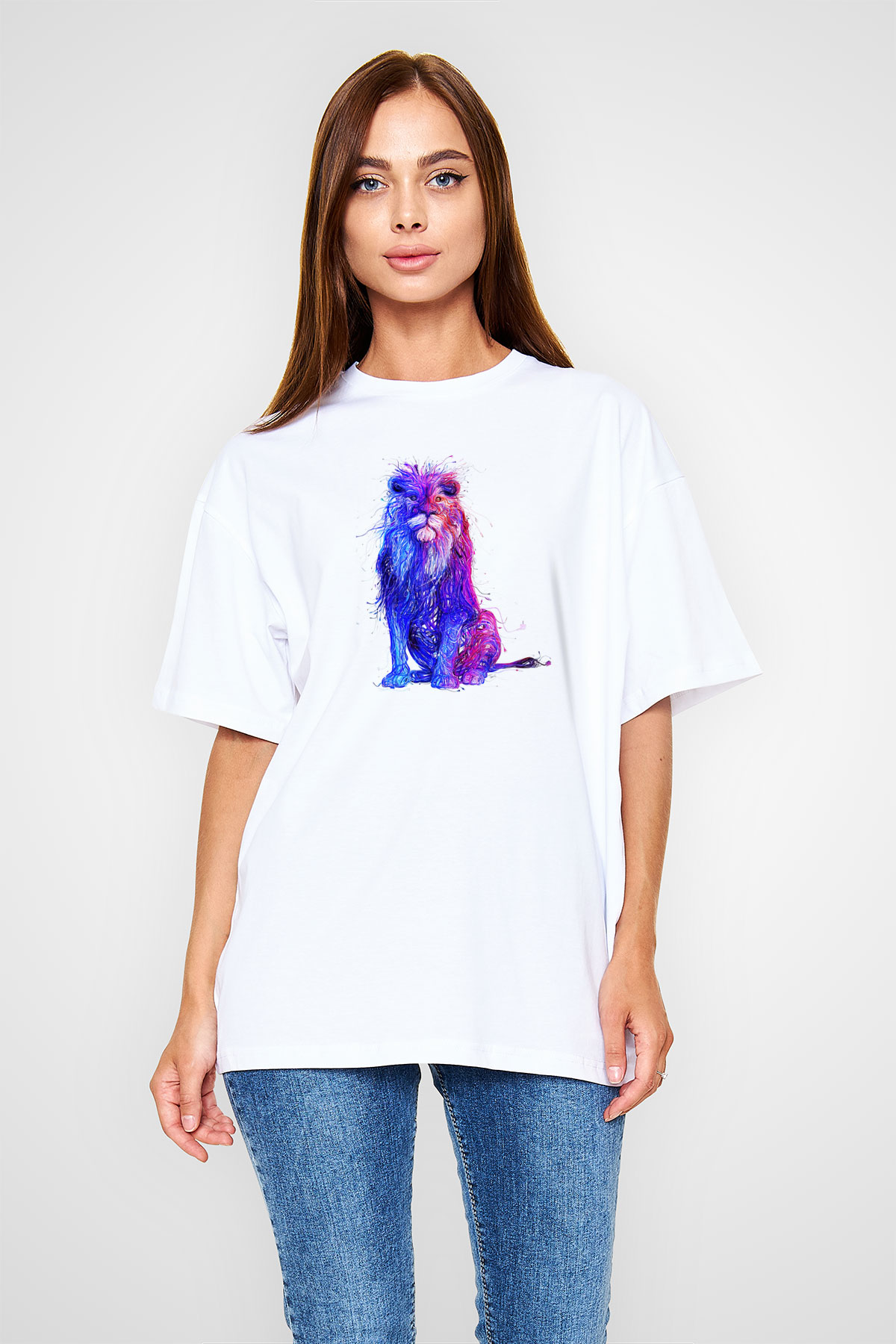 Aslan Beyaz Unisex Oversize Tişört T-Shirt
