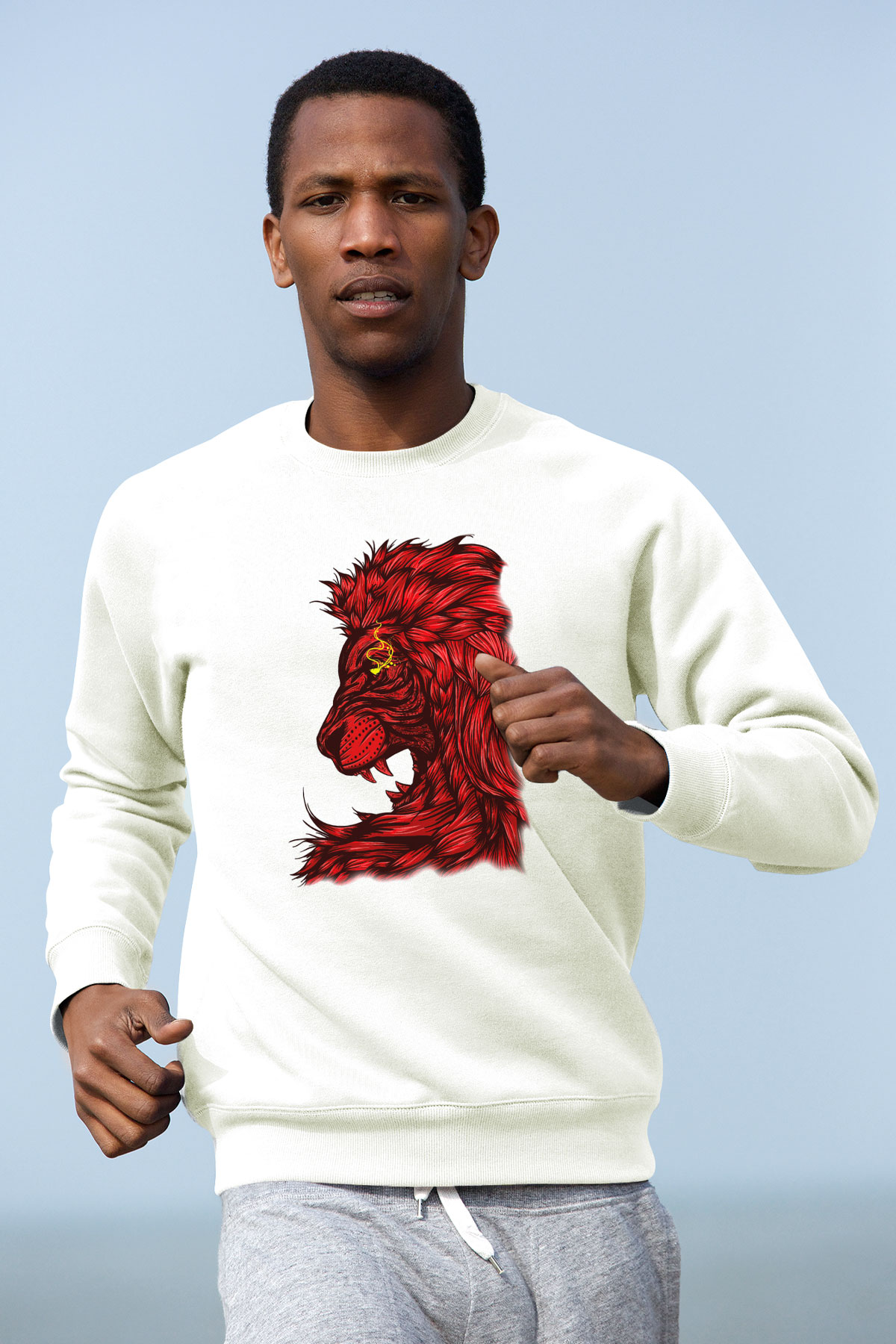 Aslan Beyaz Unisex Sweatshirt