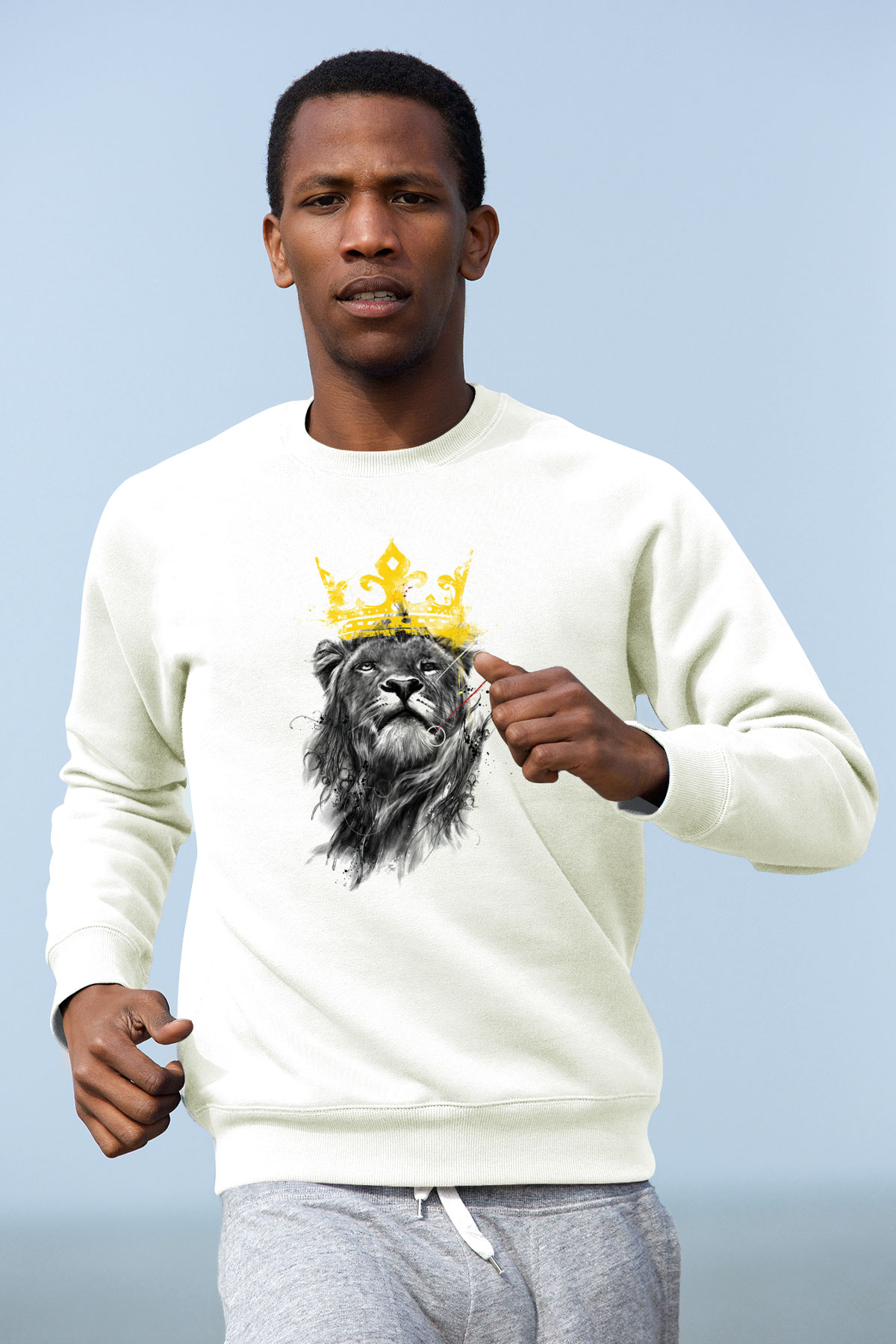 Aslan Beyaz Unisex Sweatshirt