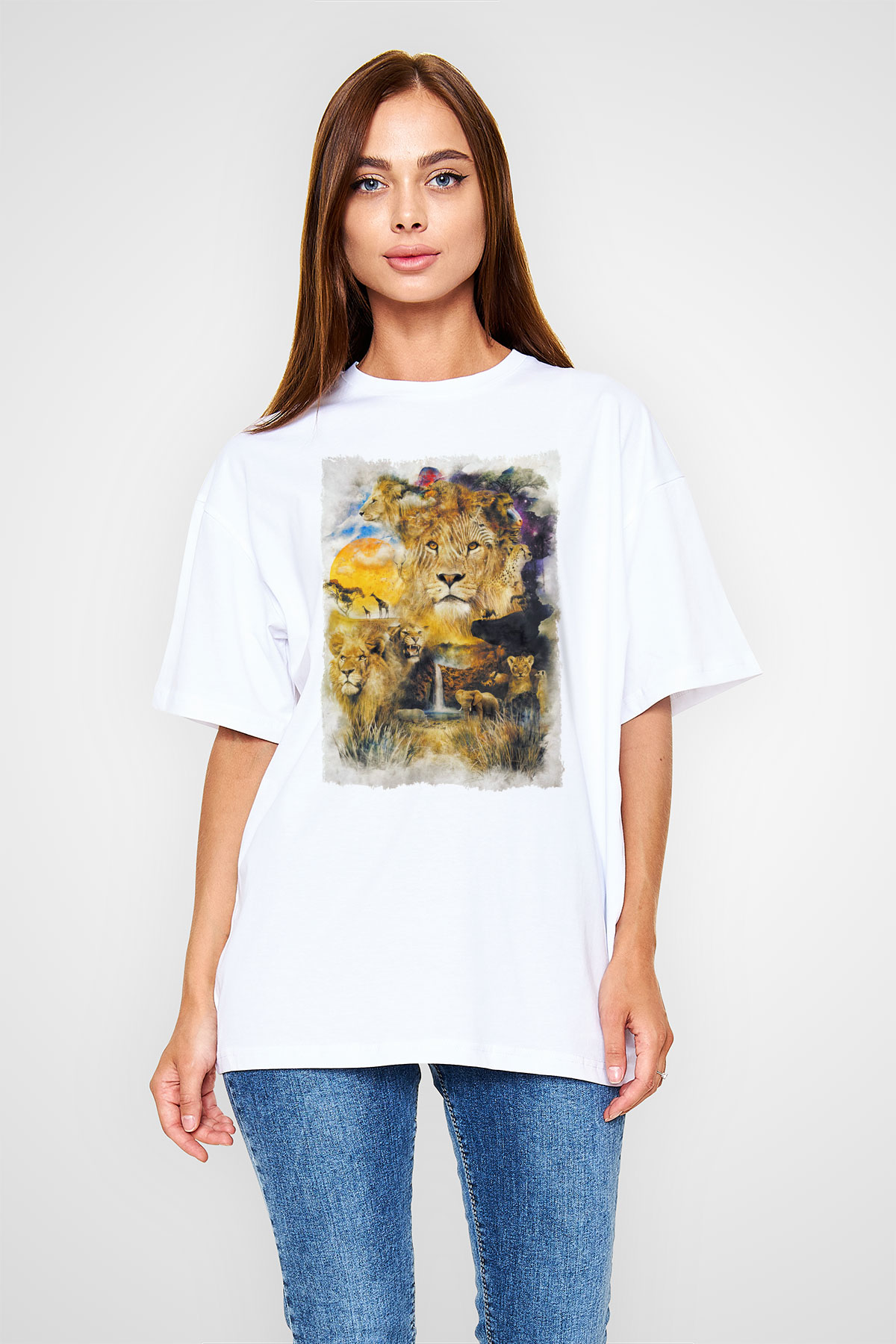 Aslan Beyaz Oversize Tişört Oversize T-shirt - TişörtFabrikası