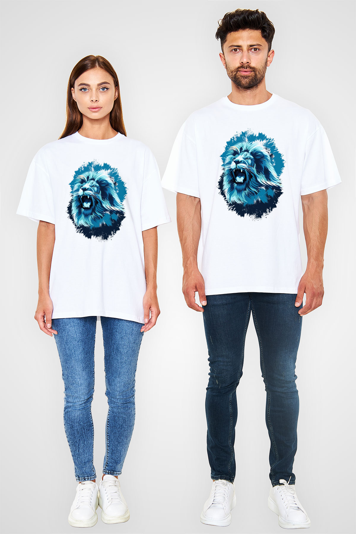 Aslan Beyaz Oversize Tişört Oversize T-shirt - TişörtFabrikası
