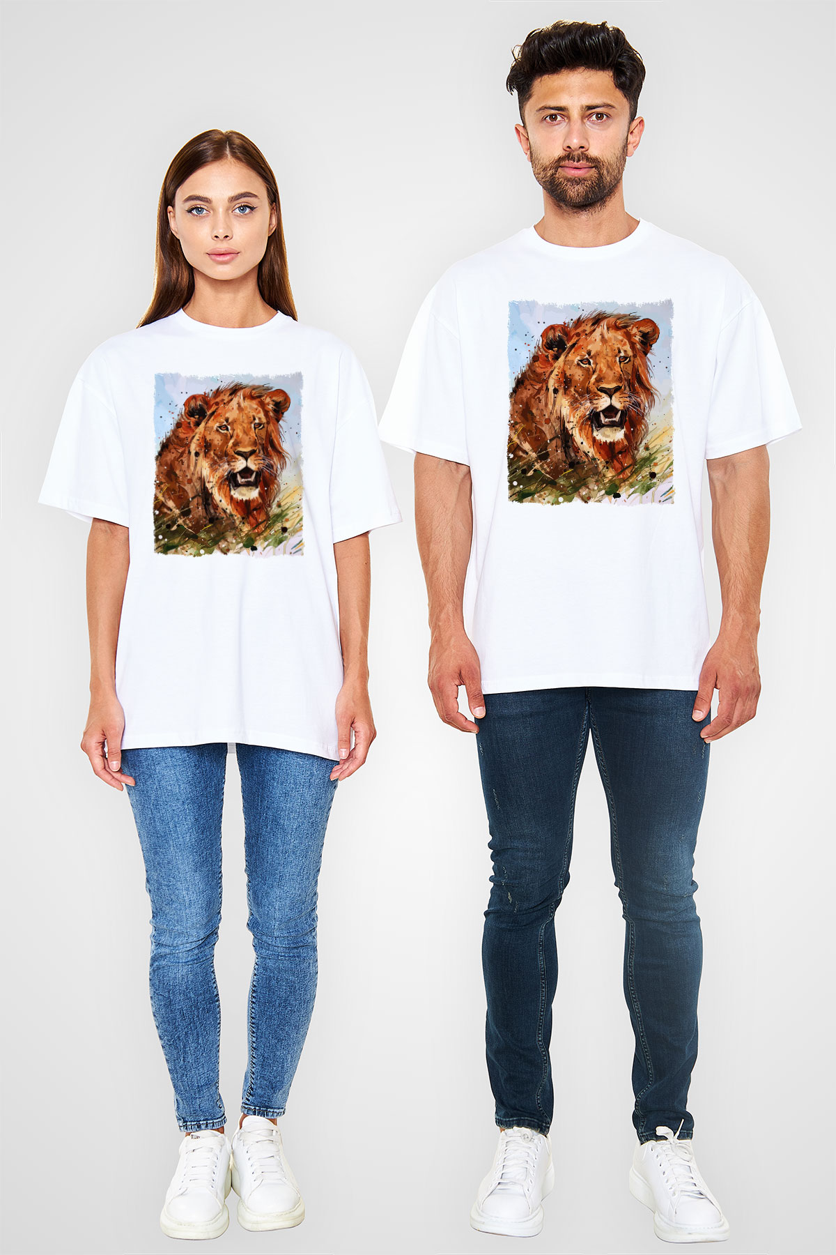 Aslan Beyaz Oversize Tişört Oversize T-shirt - TişörtFabrikası