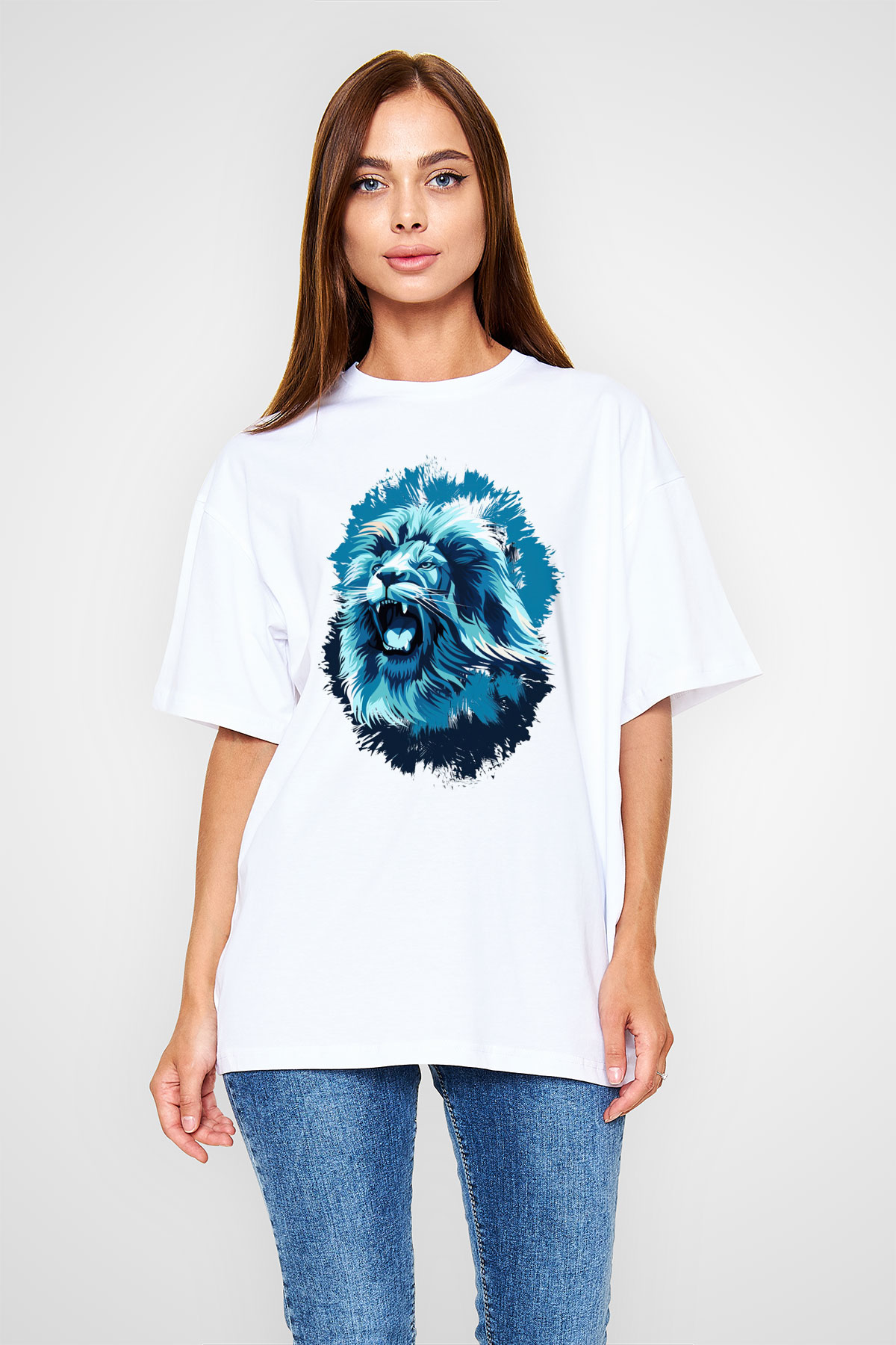 Aslan Beyaz Oversize Tişört Oversize T-shirt - TişörtFabrikası