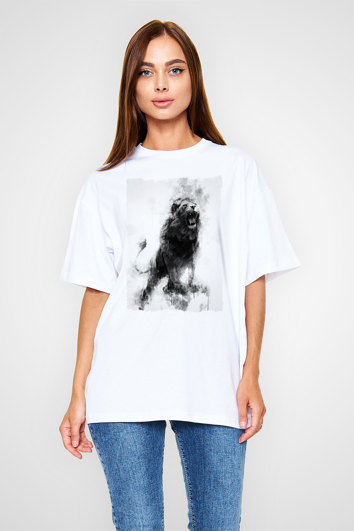 Aslan Beyaz Oversize Tişört Oversize T-shirt - TişörtFabrikası
