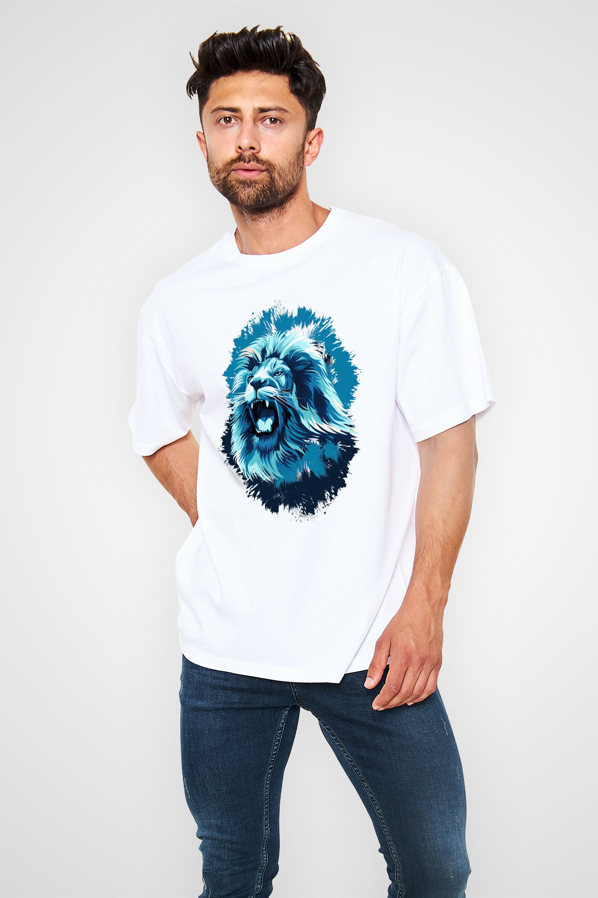 Aslan Beyaz Oversize Tişört Oversize T-shirt - TişörtFabrikası