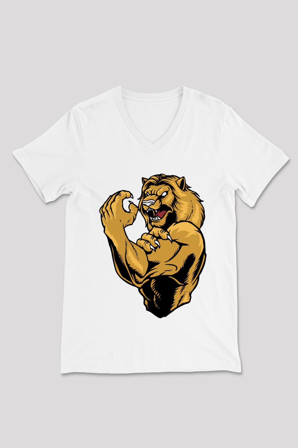 Aslan Beyaz Unisex V Yaka Tişört